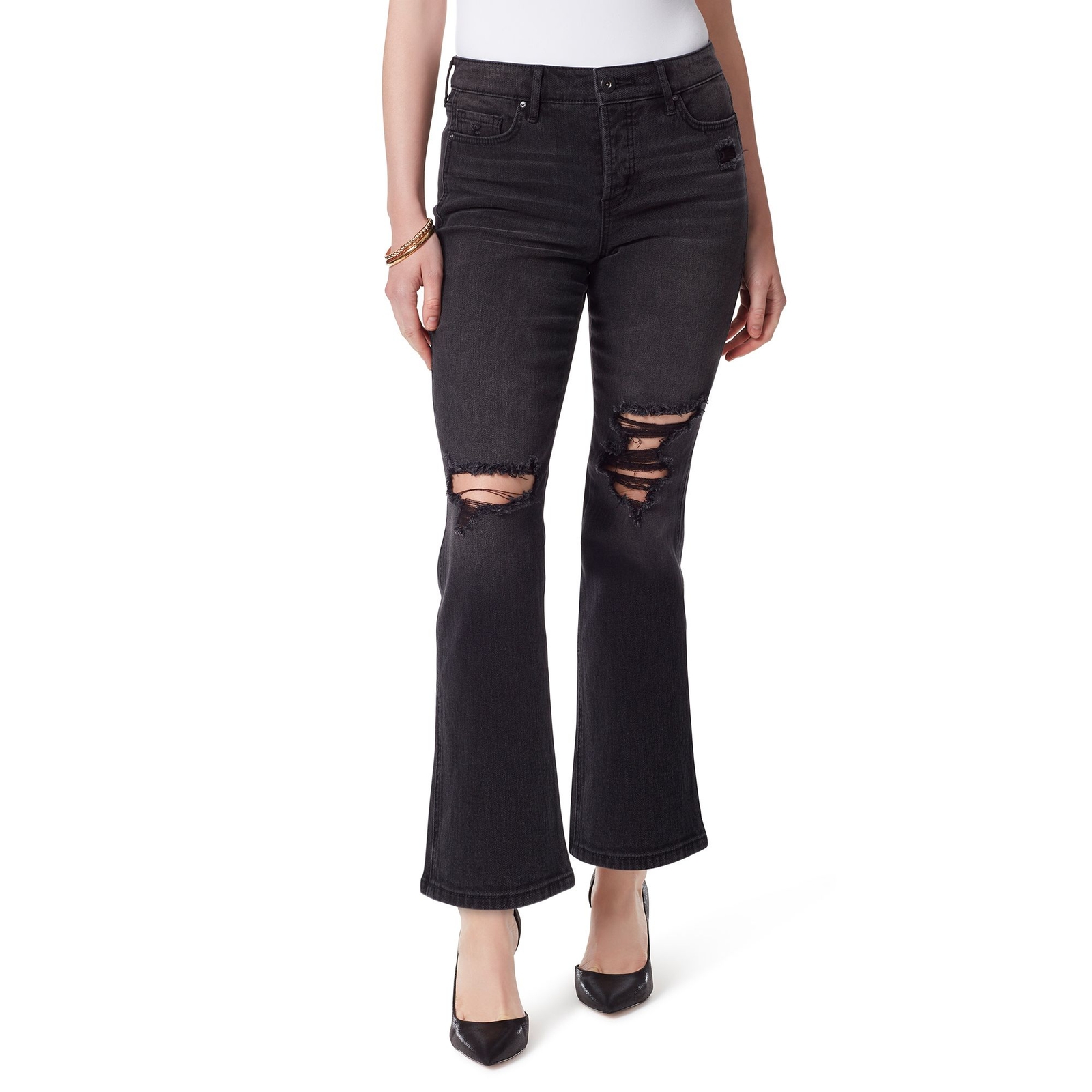 Jessica Simpson Women's Flirt Bootcut Destructed Jean Black Pants 28-Regular