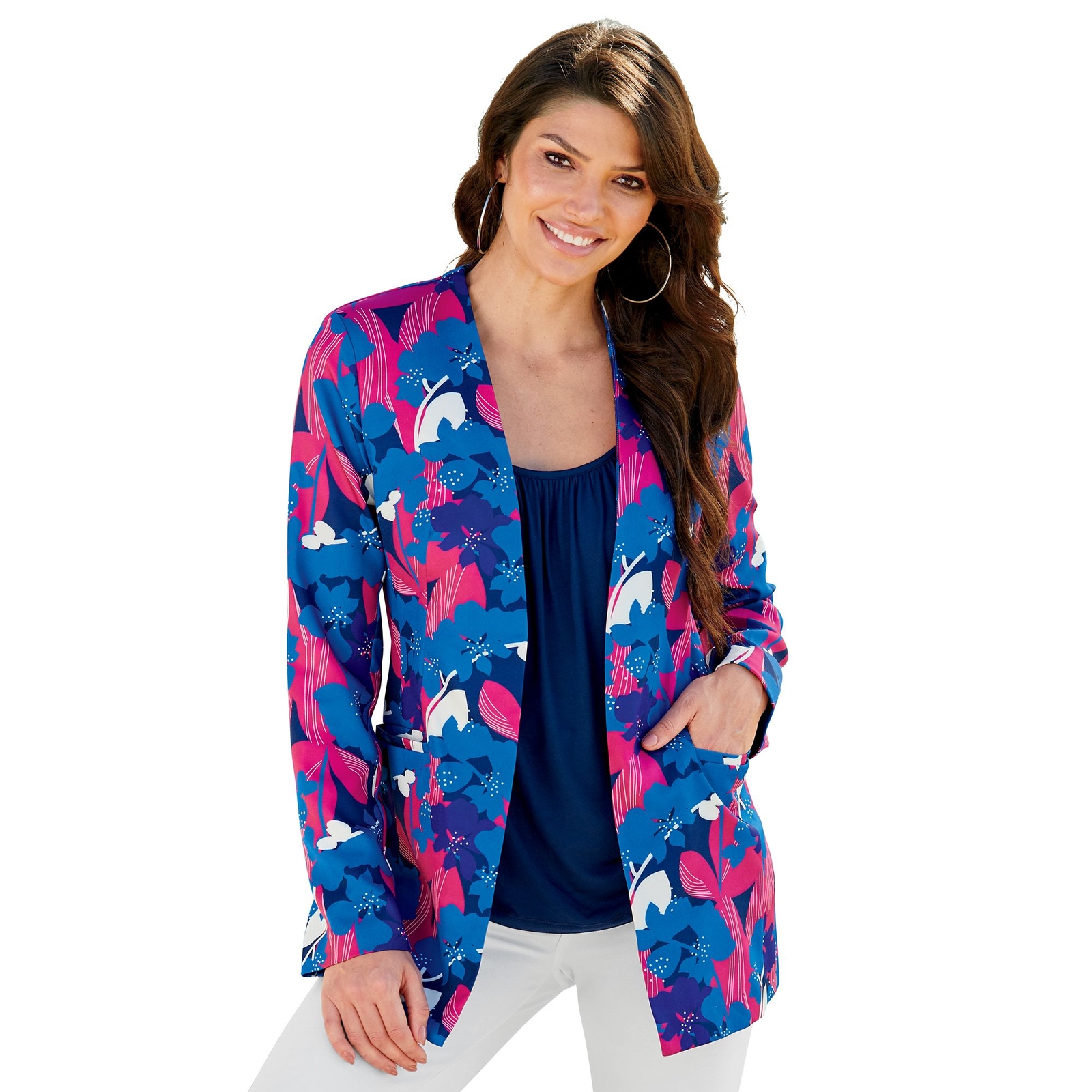 Masseys Long Open-Front Blazer Multi Jackets M