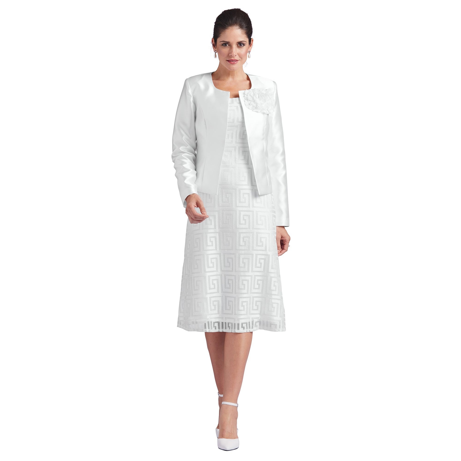 Masseys Geometric Dress with Jacket White Suits 20W