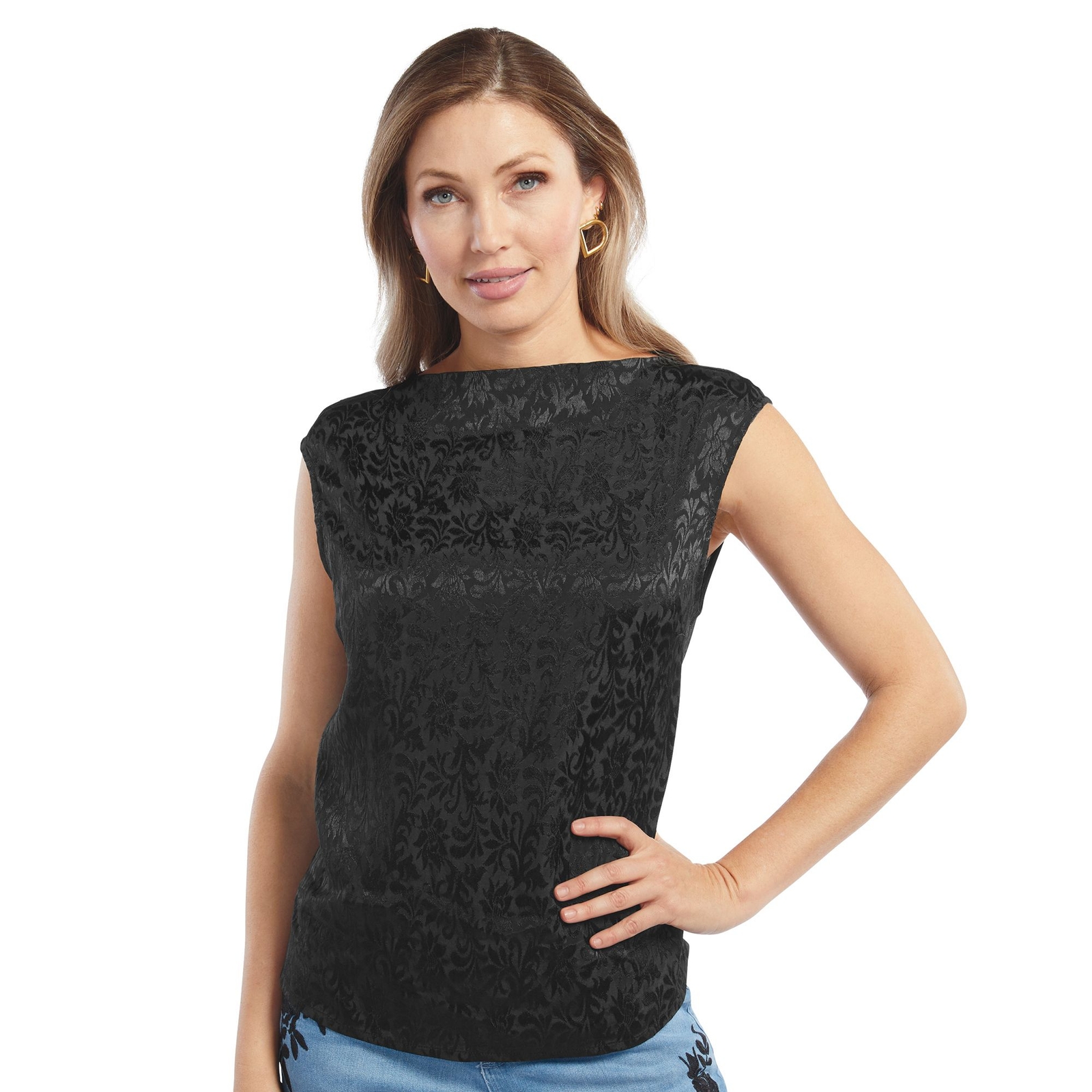 Masseys High Neck Jacquard Tank Black Shirts L