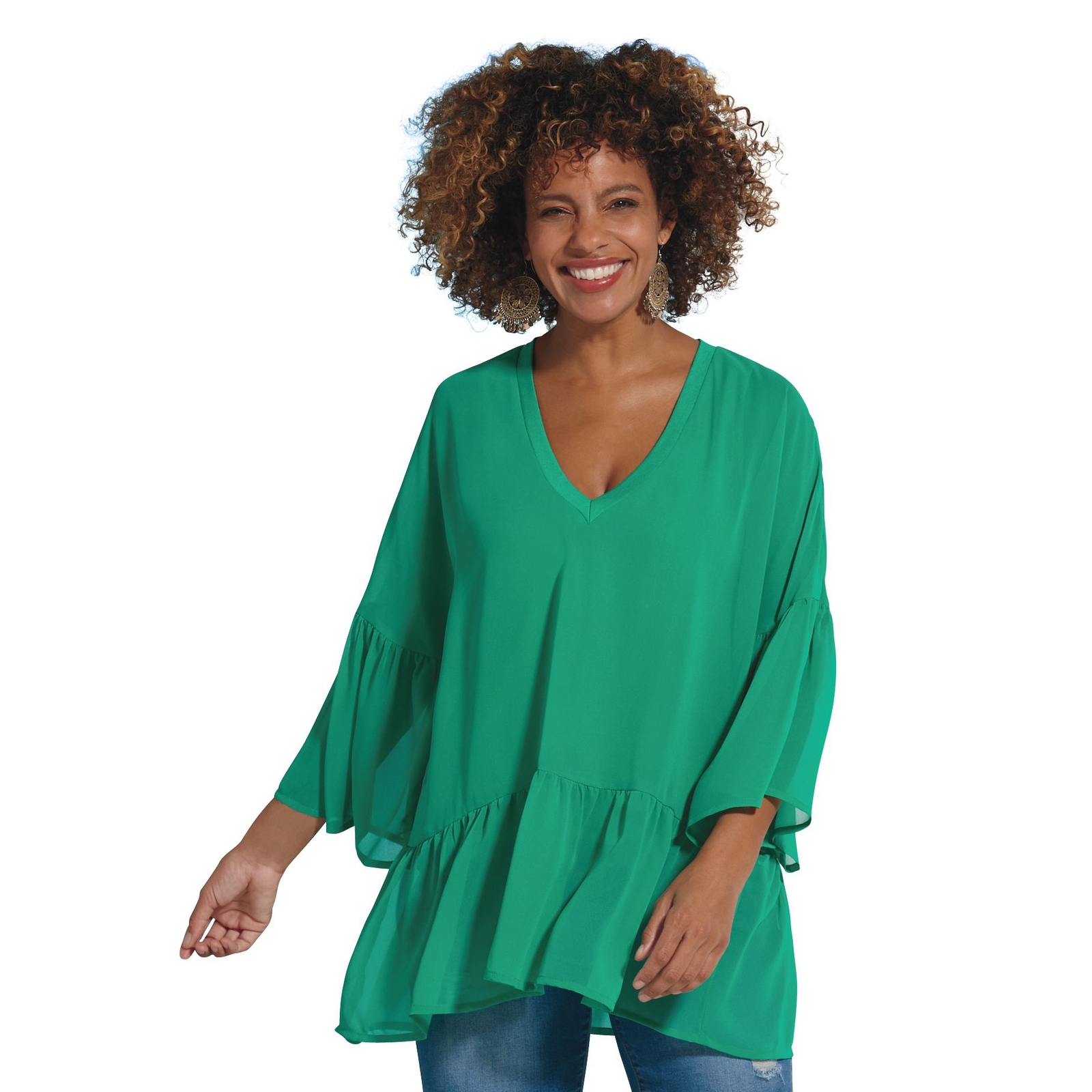K. Jordan Flowy 3/4-Sleeve Blouse Green Shirts M