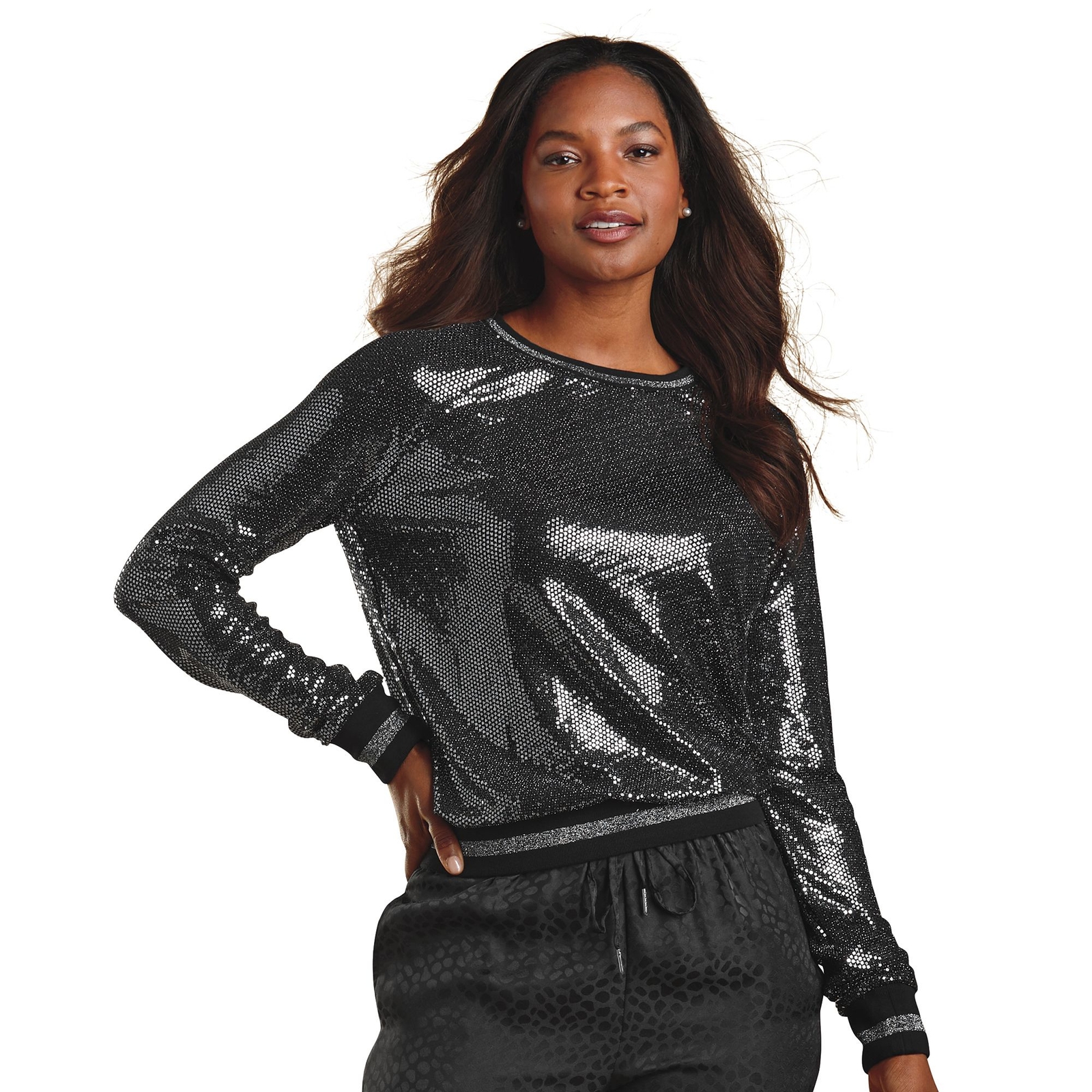 Masseys Sequin Crew Neck Top Multi Knit Tops 4X