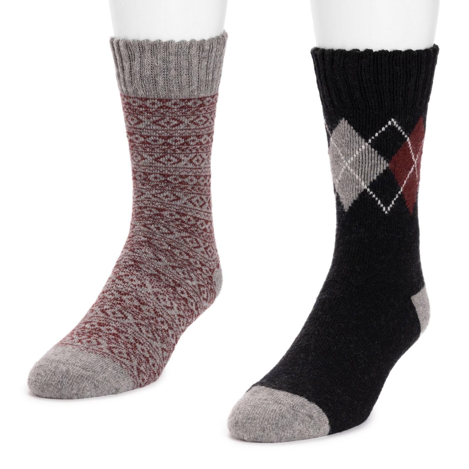 MUK LUKS Men's 2 Pair Pack Wool Socks Burgundy Socks One Size