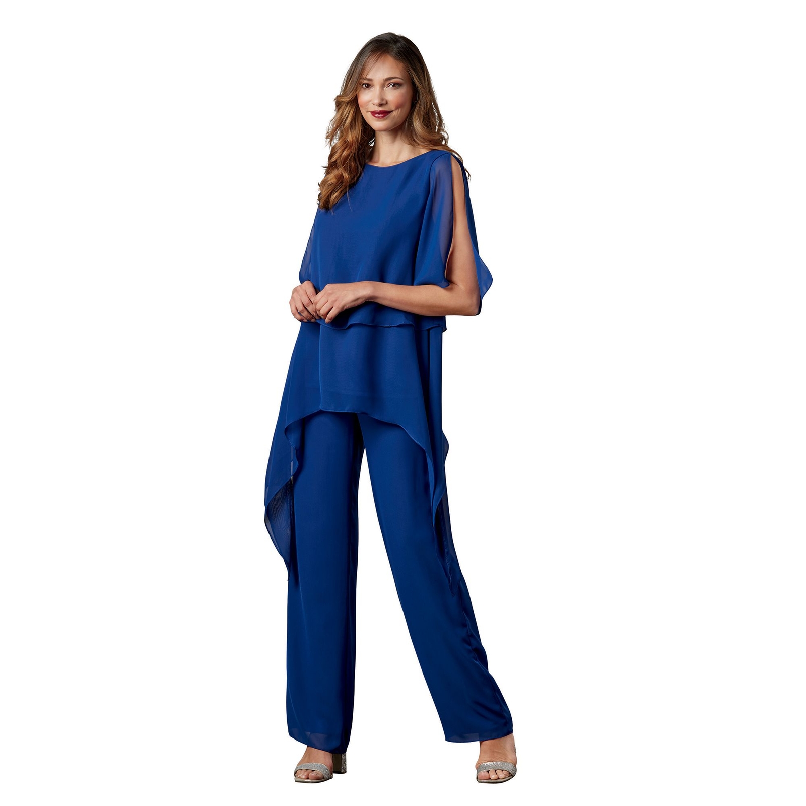Masseys Split-Sleeve Tiered Pant Set Navy Sets 3X