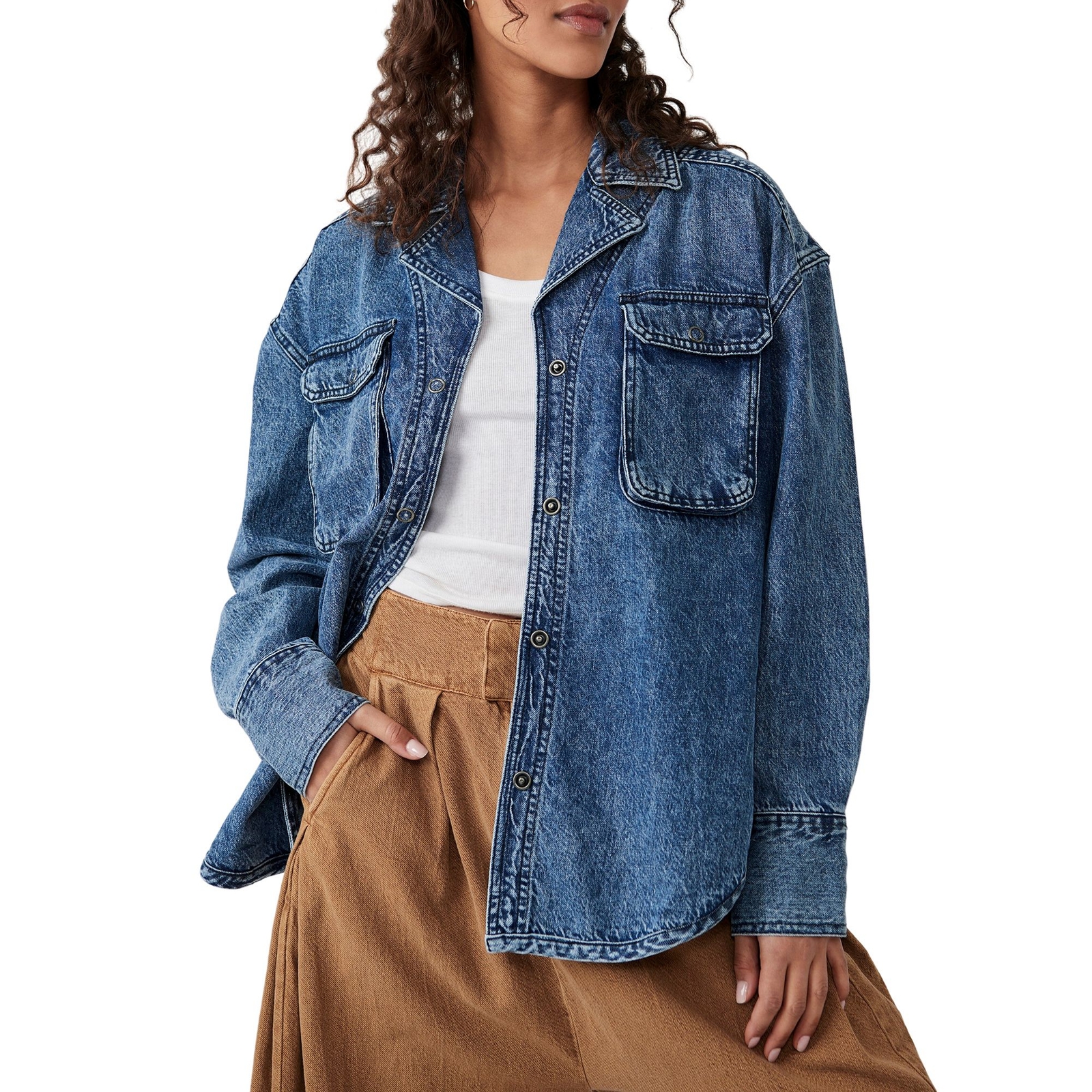 Free People Women's Izzie Denim Cargo Jacket Blue Jackets XS