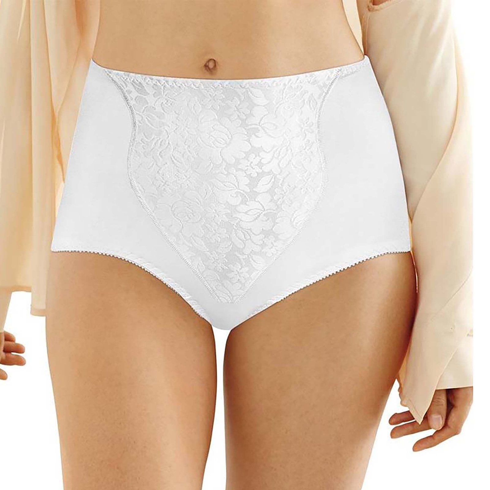 Bali Lace Panel Shaping Brief 2-Pack White Underwear L