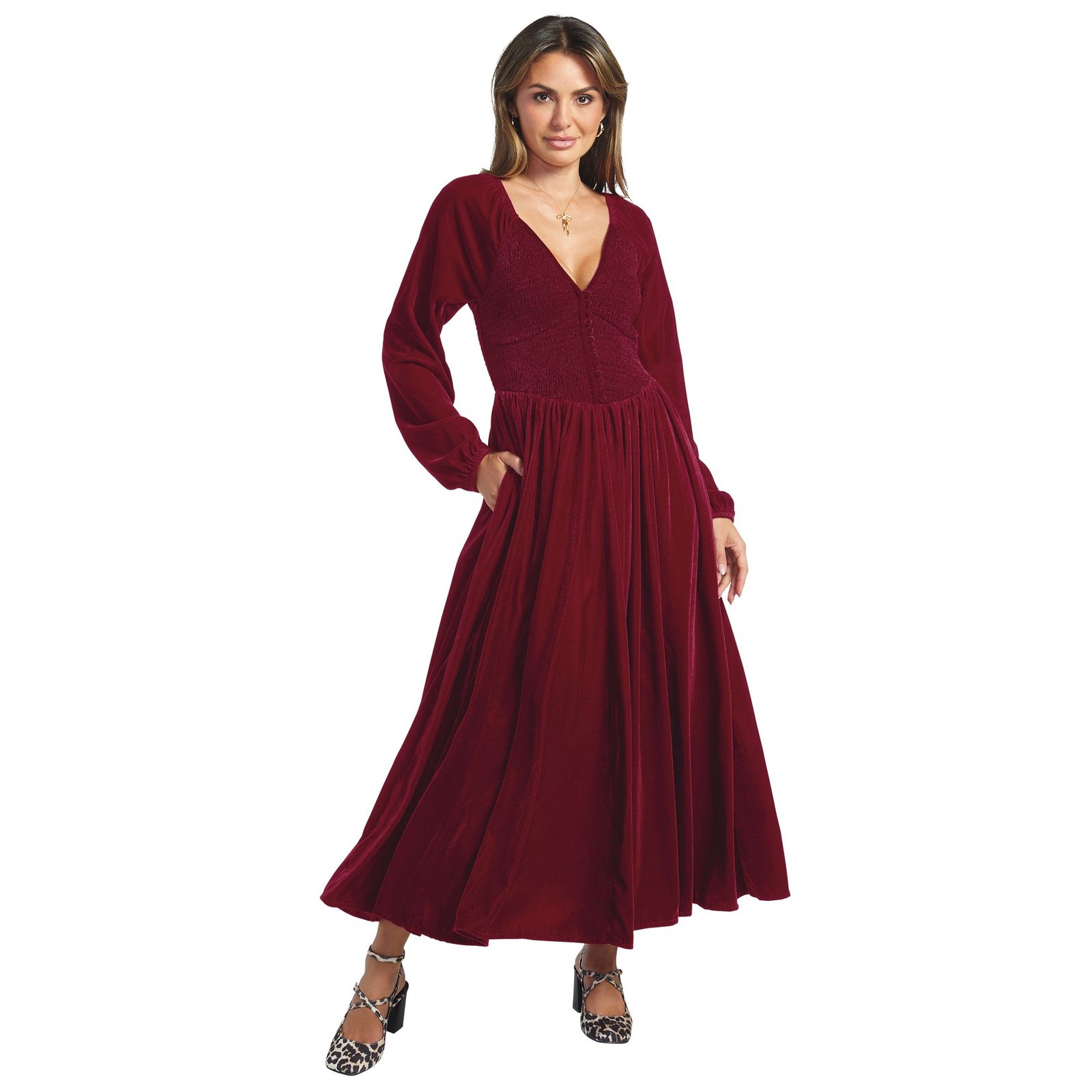 Masseys Velvet Long Sleeve Maxi Dress Burgundy Dresses 5X