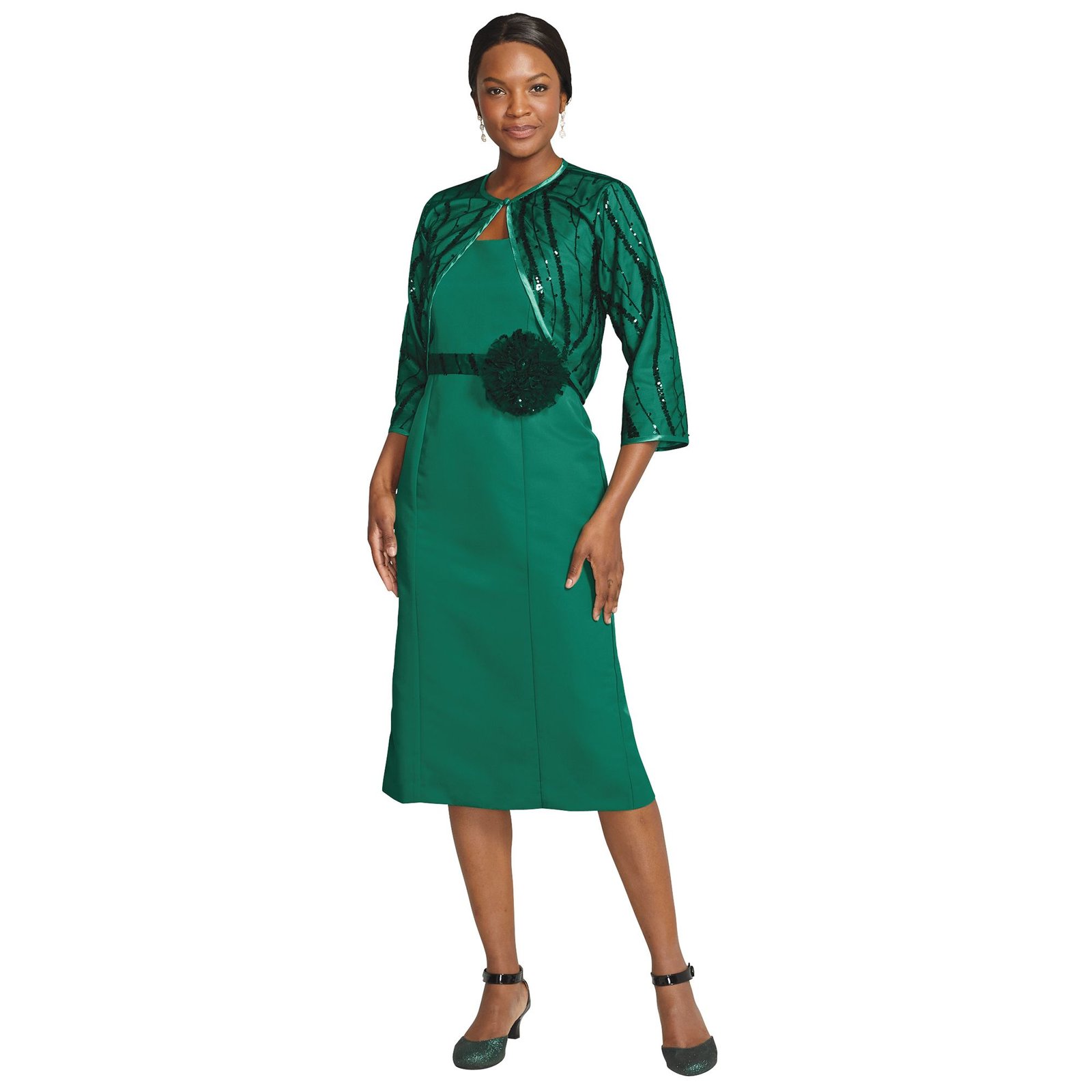 Masseys Jacket and Rosette Dress Set Green Suits 16W