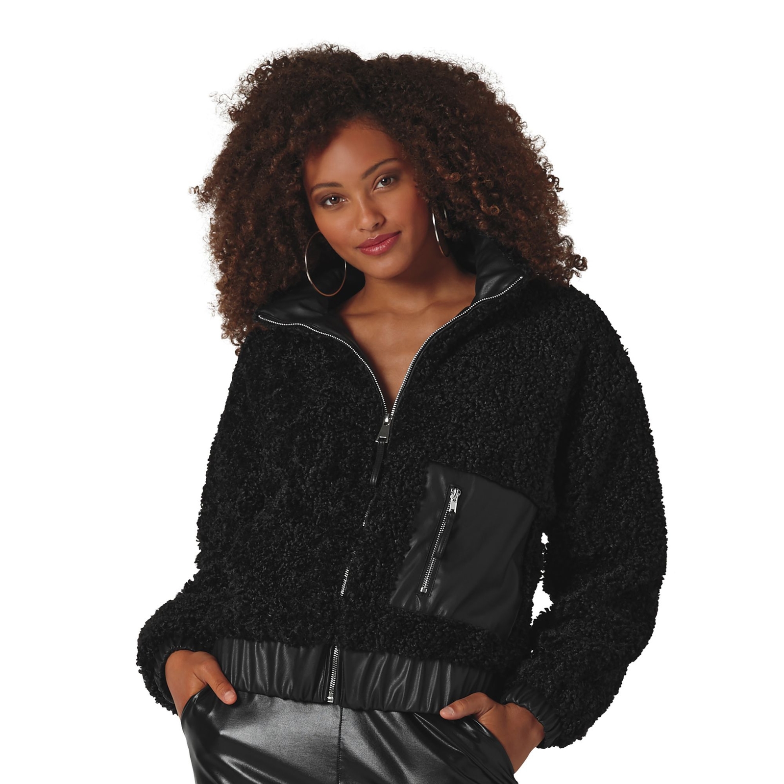 K. Jordan Faux Leather Boucle Coat Black Coats 1X