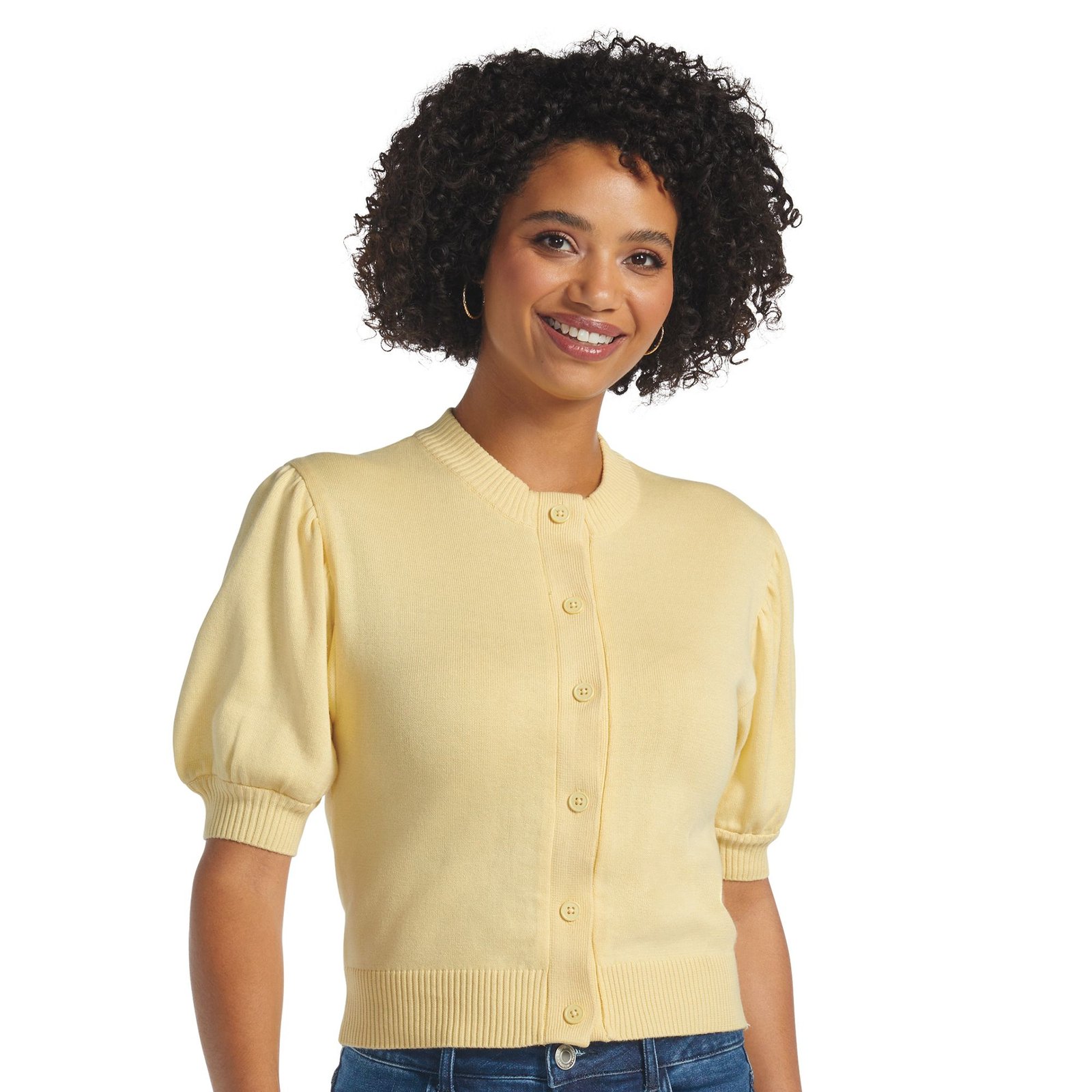 Masseys Puff Sleeve Sweater Cardigan Yellow Sweaters