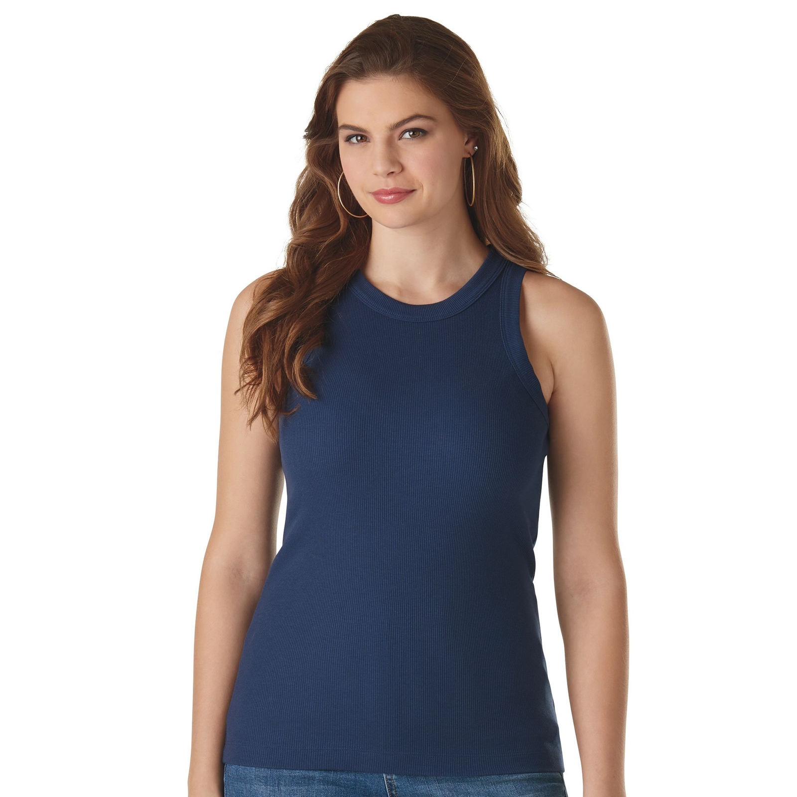 K. Jordan Ribbed Scoop-Neck Tank Blue Knit Tops M