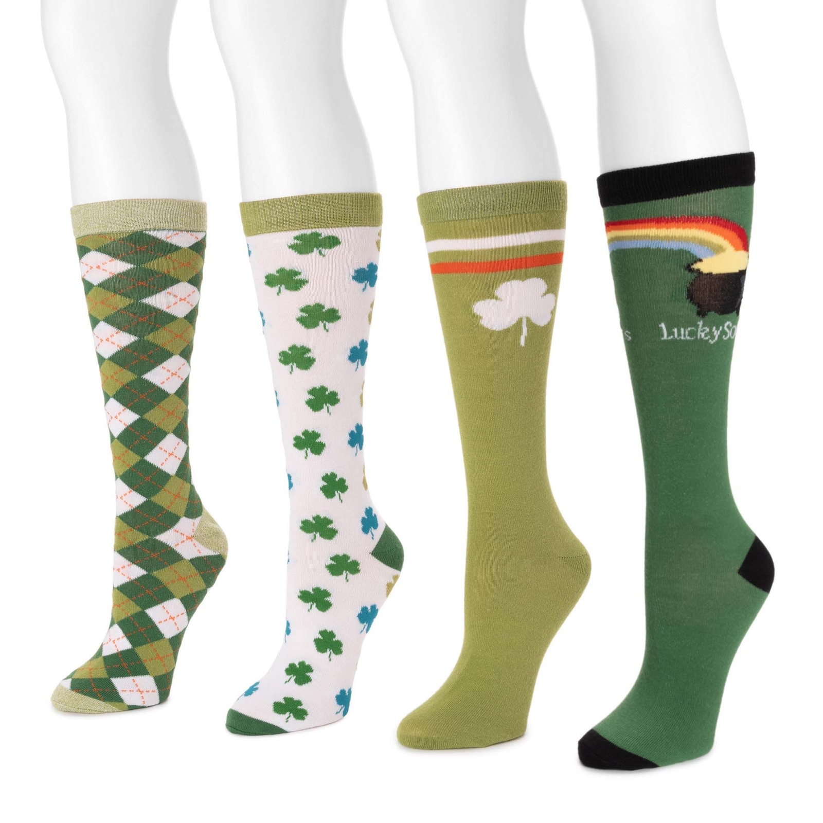 MUK LUKS Women's 4-Pack Knee-High Sock Green Socks One Size