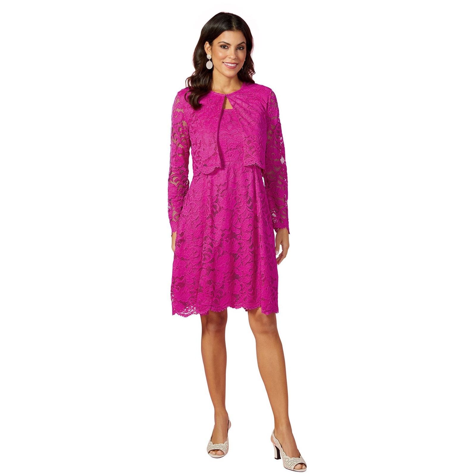 Masseys Lace Fit And Flare Dress With Jacket Pink Sets M