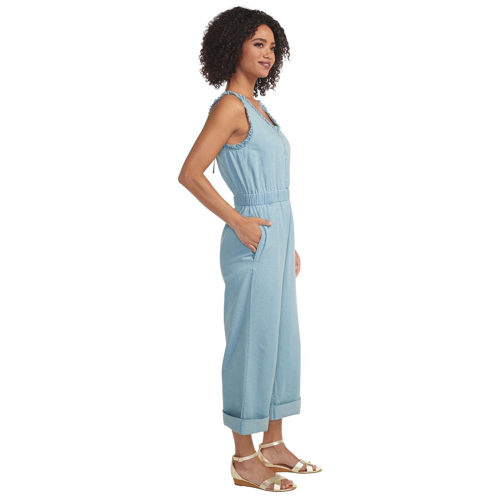 Masseys® Ruffle Trim Denim Jumpsuit