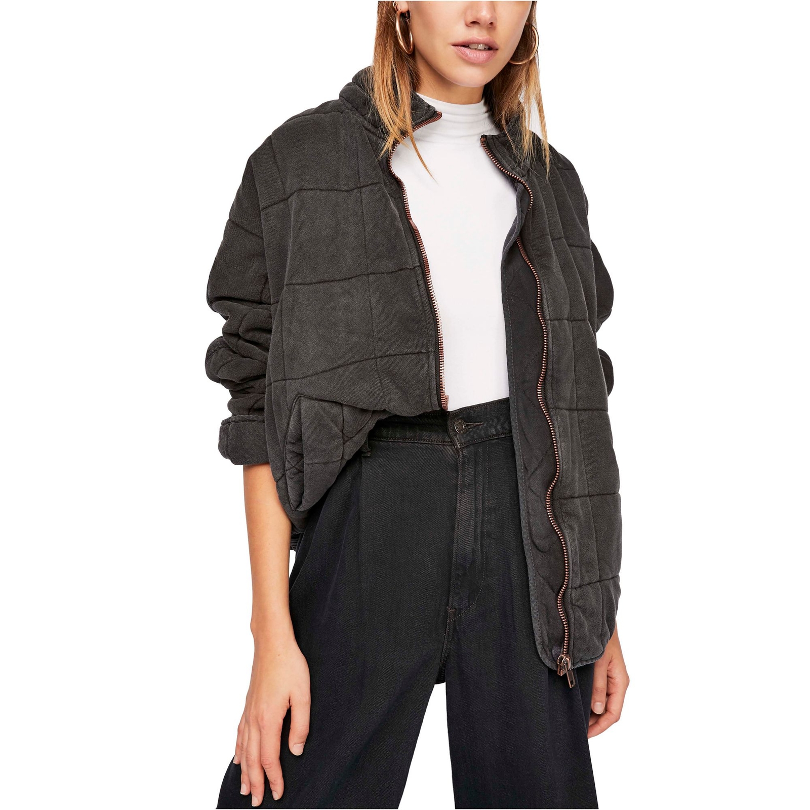 Free People Women's Dolman Quilted Knit Jacket Black Jackets M