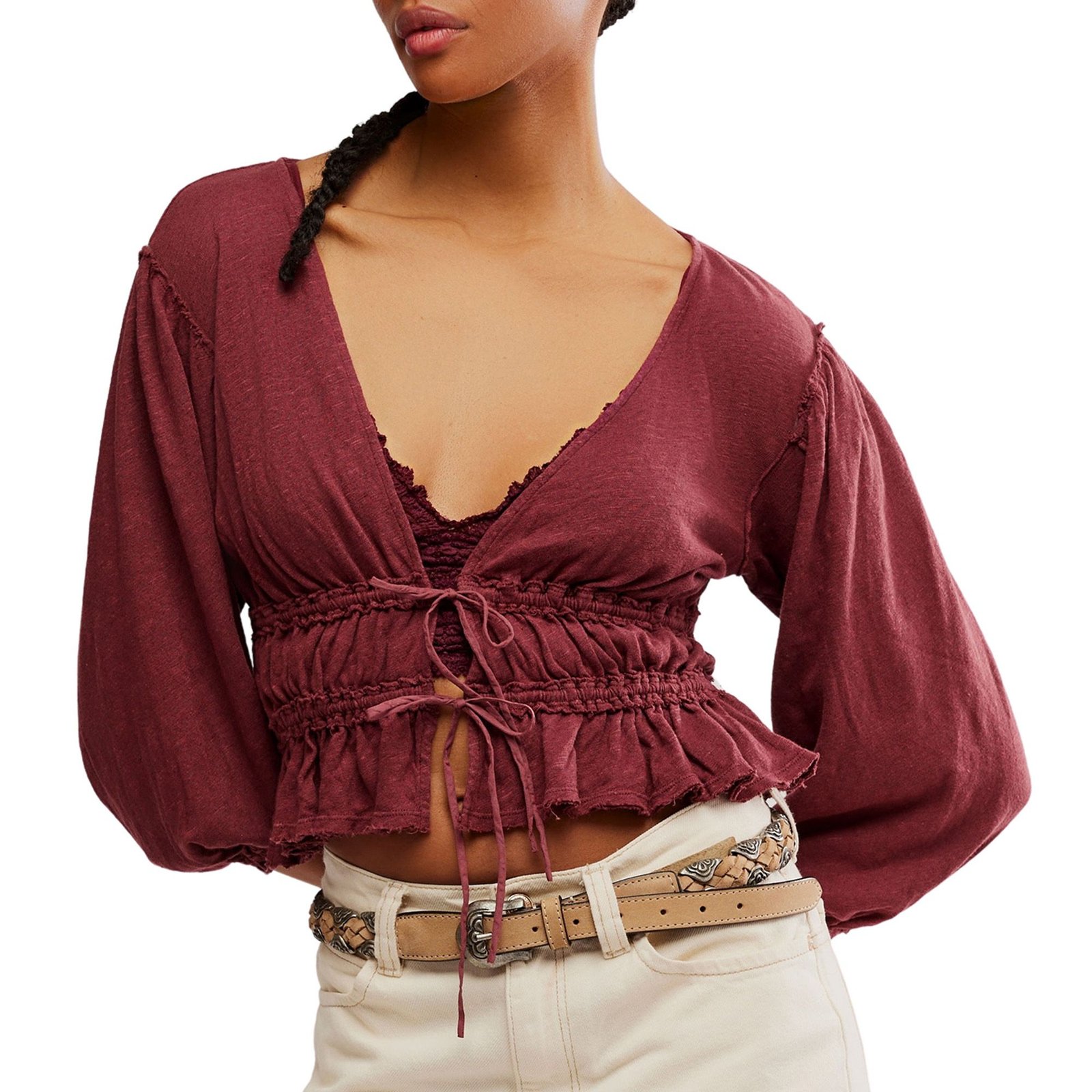 Free People Women's Lets Go Blouse Red Knit Tops