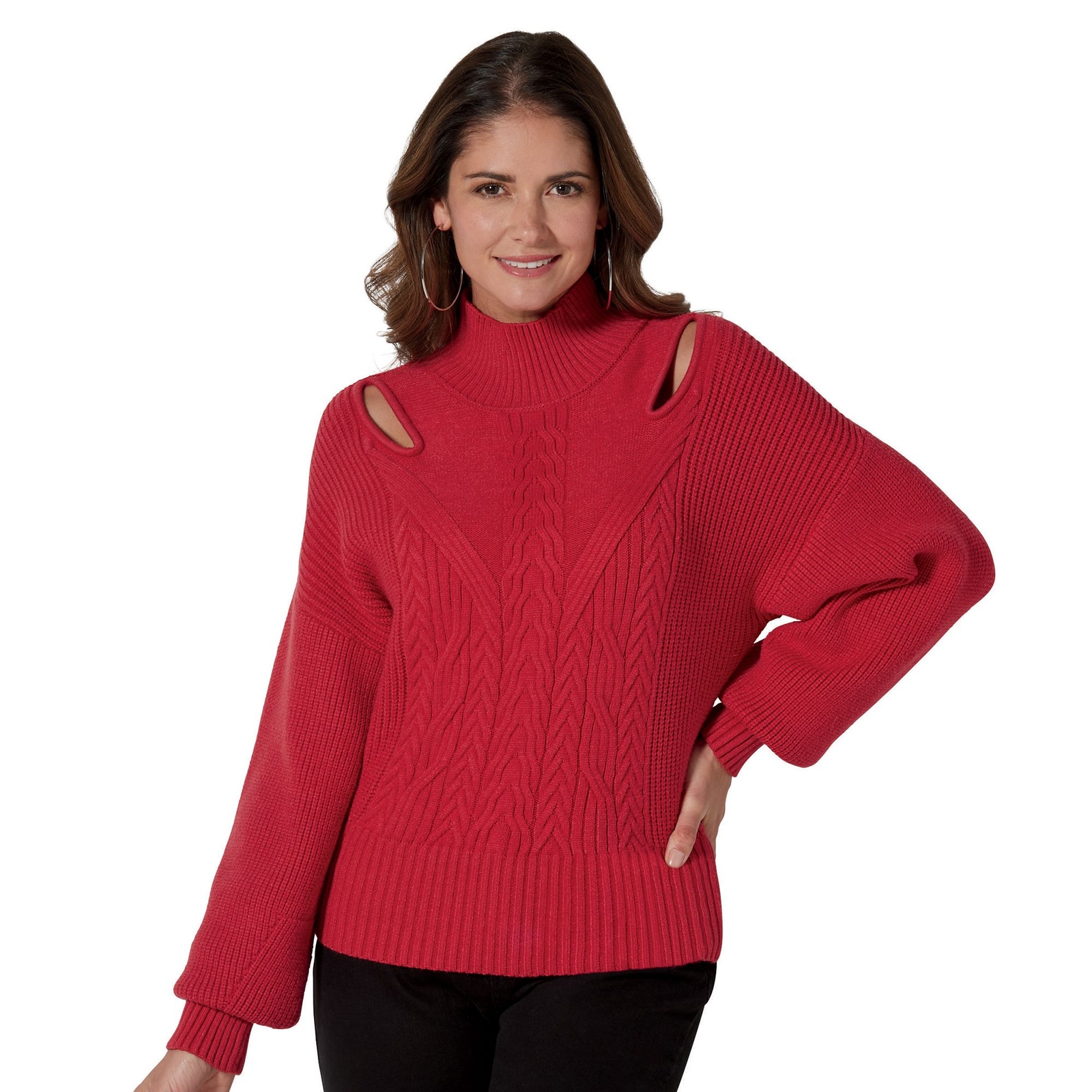 Masseys Cutout Turtleneck Sweater Red Sweaters S