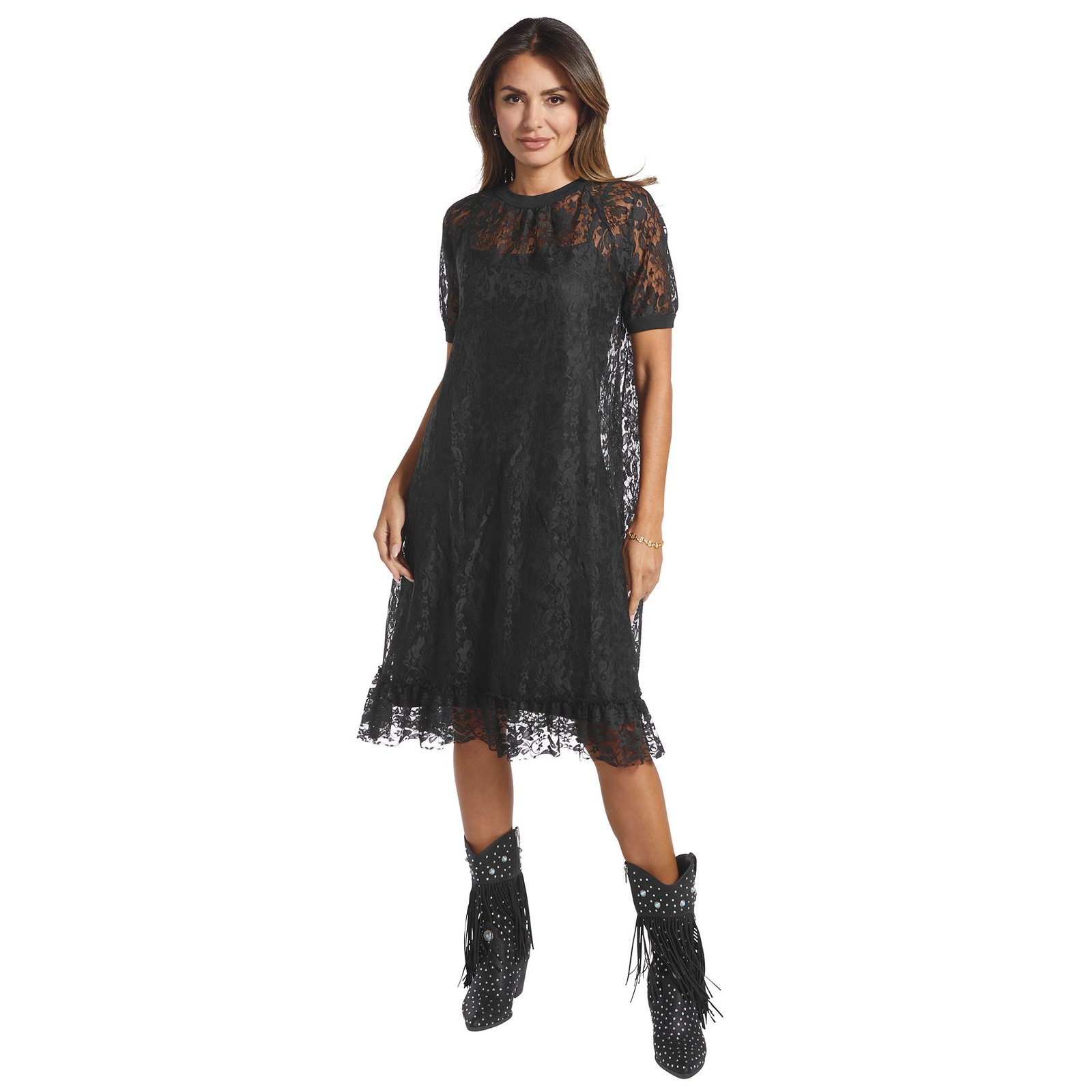 Masseys Lacy T-Shirt Dress Black Dresses 1X