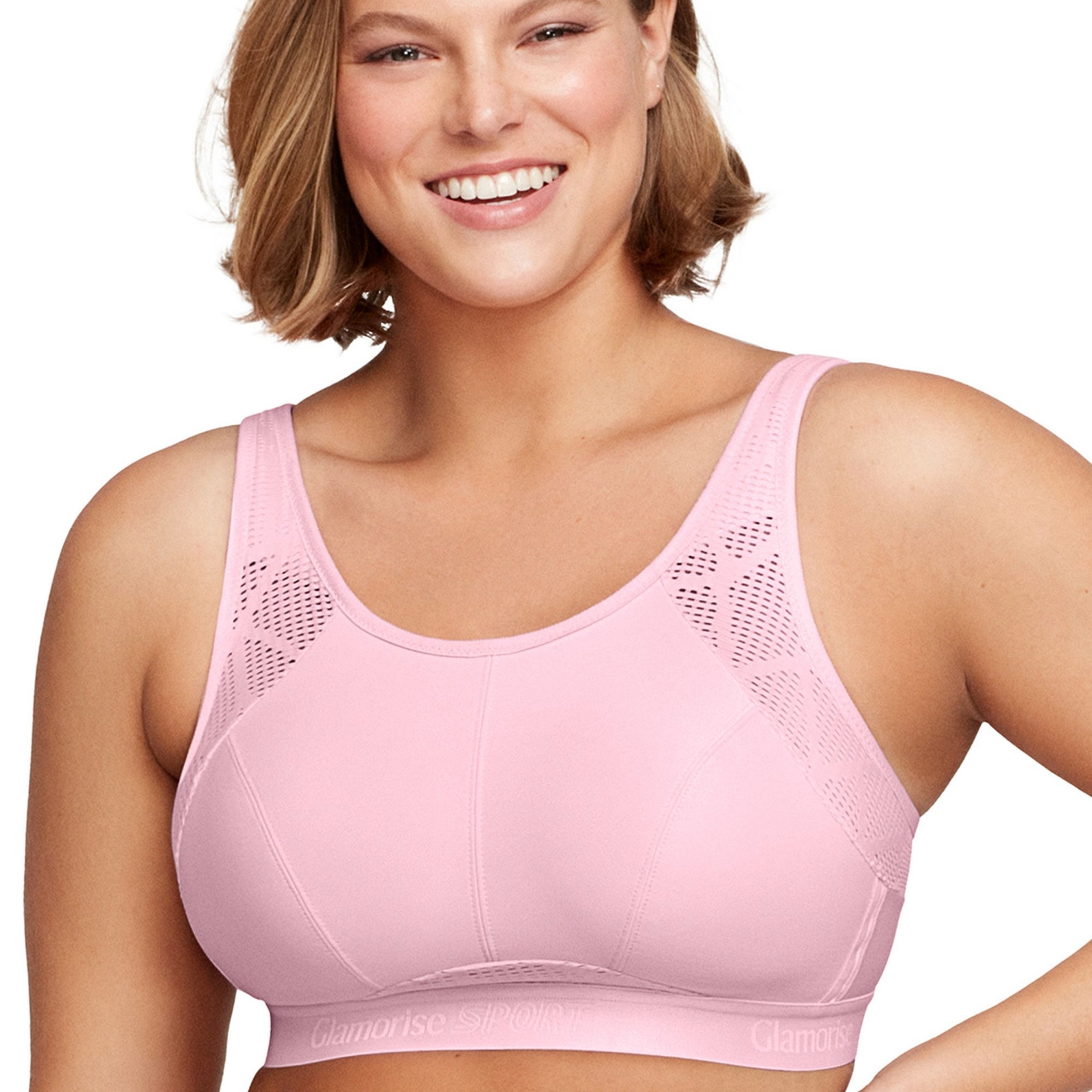Glamorise No Sweat Mesh Sports Bra Pink Bras 34-D