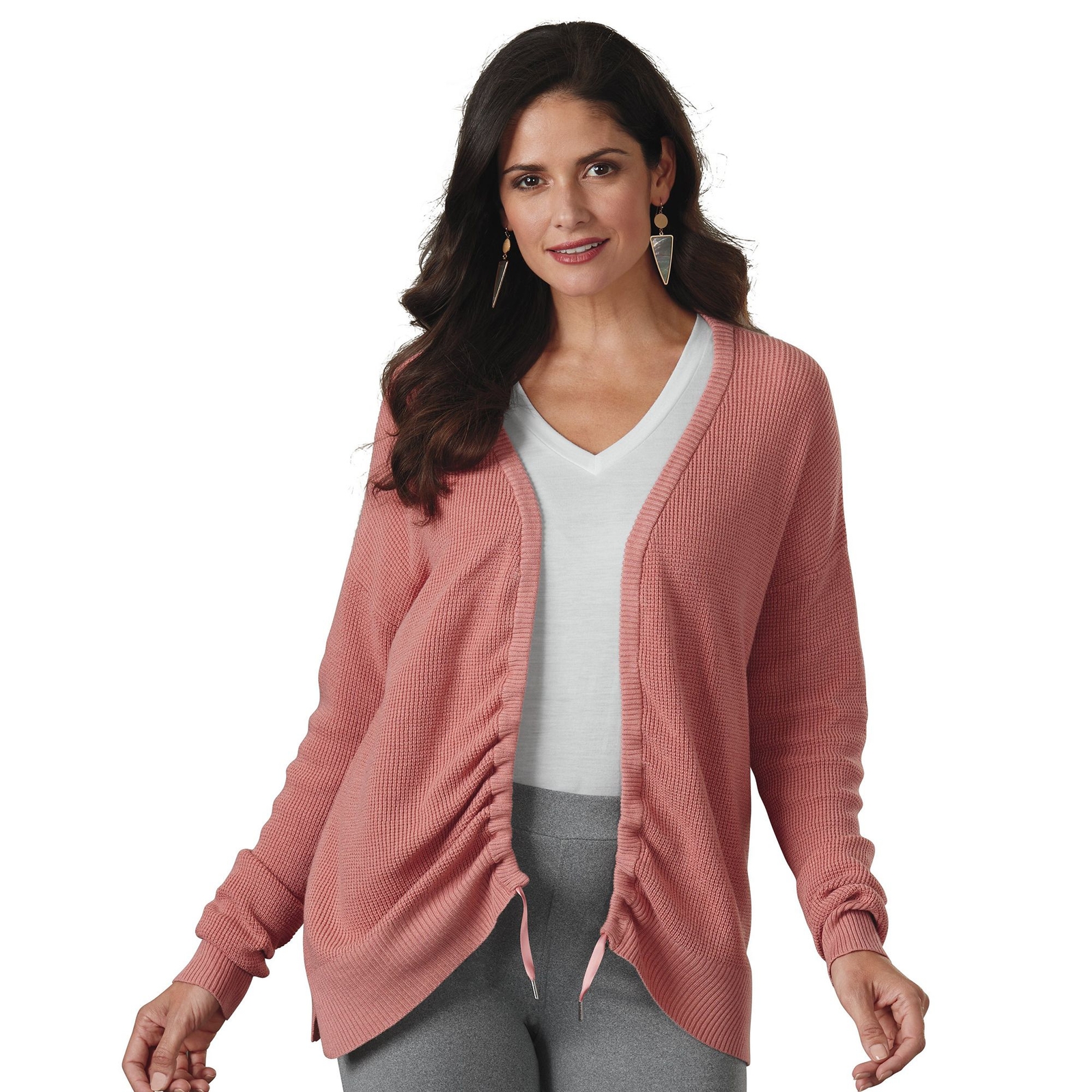 Masseys Ribbon Tie Cinched Cardigan Multi Sweaters S