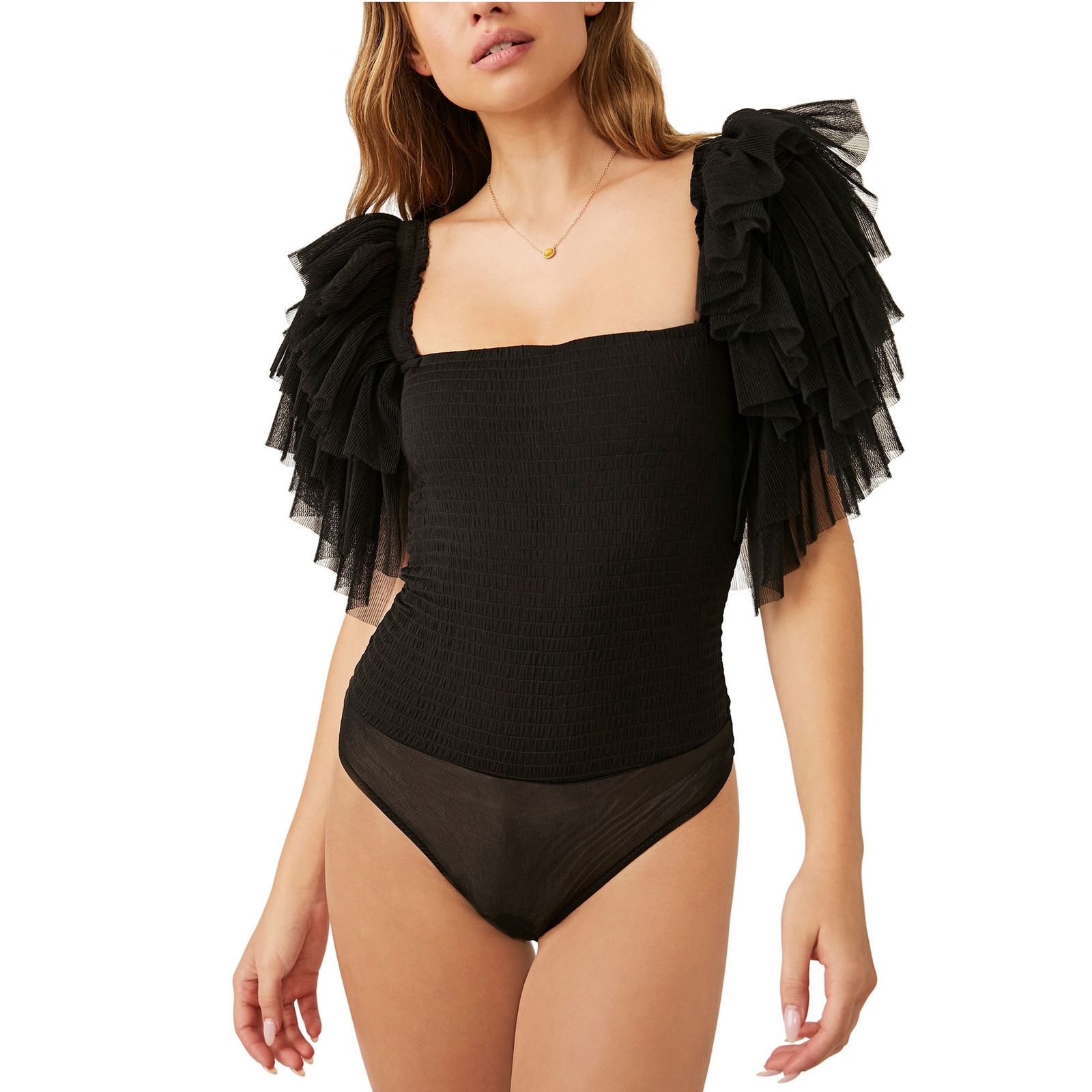 Free People Women's Kill the Lights Bodysuit Black Shirts XS