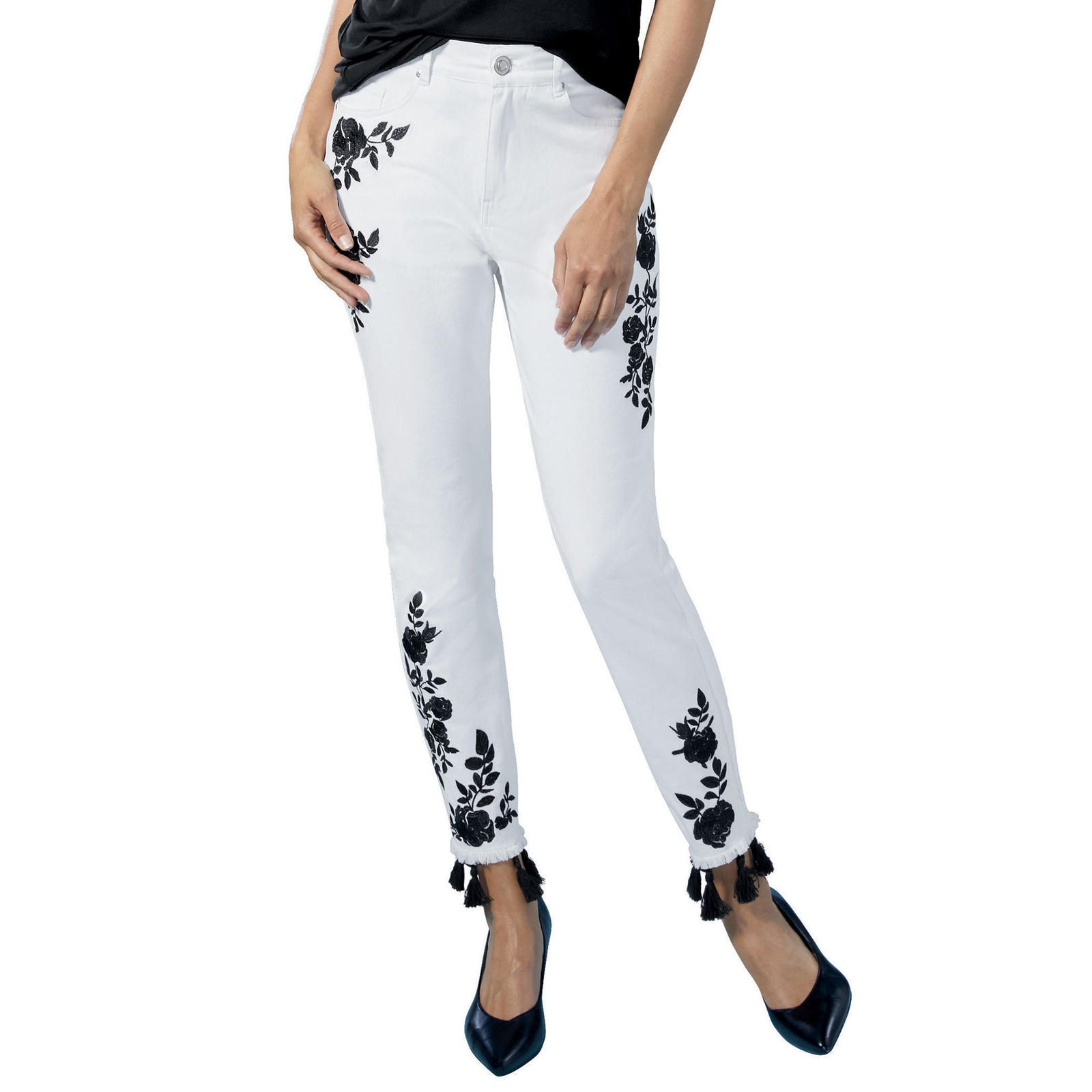 Masseys Embroidered Tassel Jean Multi Pants 14-Regular