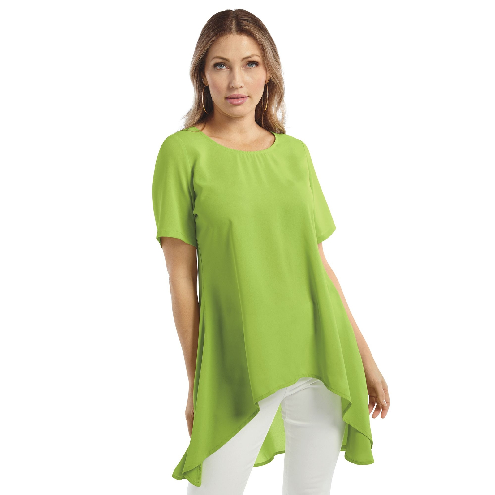 Masseys Short Sleeve High Low Top Green Knit Tops 1X