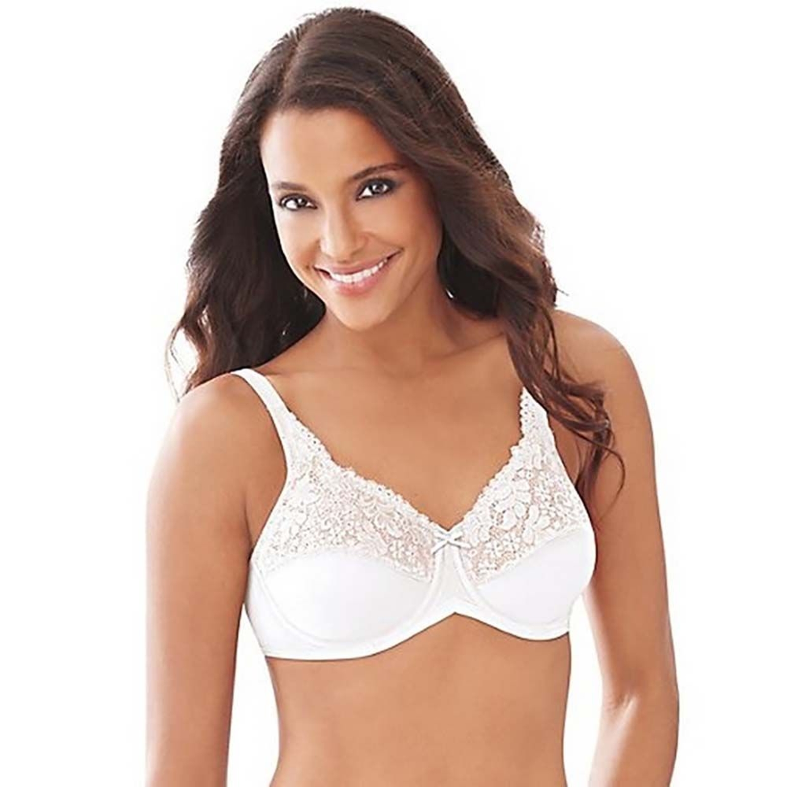 Bali Tailored Minimizer Lace Trim Bra White Bras 42-DDD