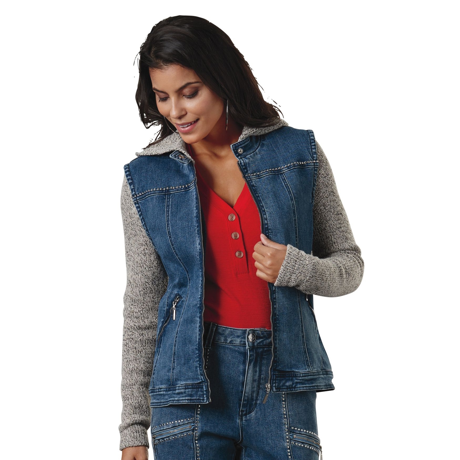 Masseys Sweater-Sleeved Denim Jacket Blue Jackets L