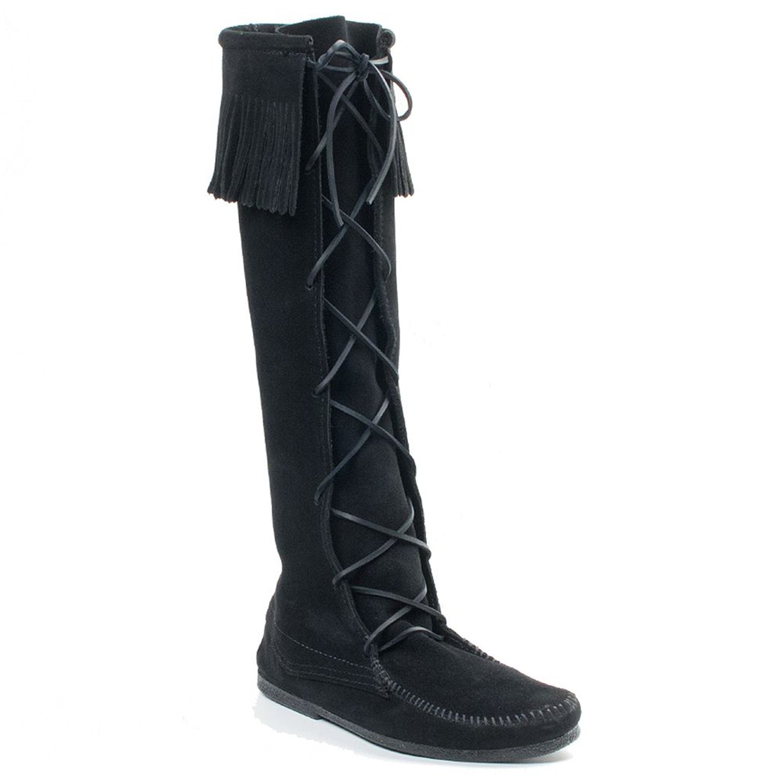 Minnetonka Front Lace Knee High Boot Men's Black Boot 10