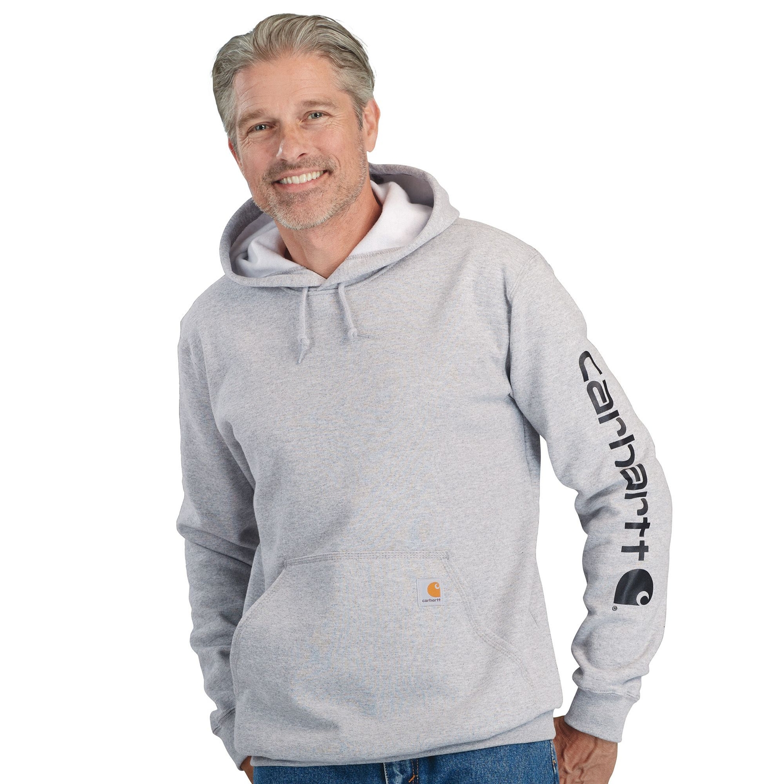 Carhartt Men's Midweight Signature Sleeve Logo Hooded Sweatshirt Grey Knit Tops XXL