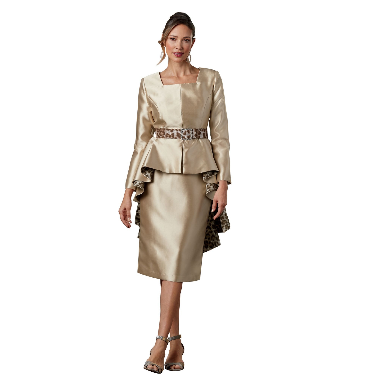 Masseys Two-Tone Peplum Suit Gold Metallic Suits 10