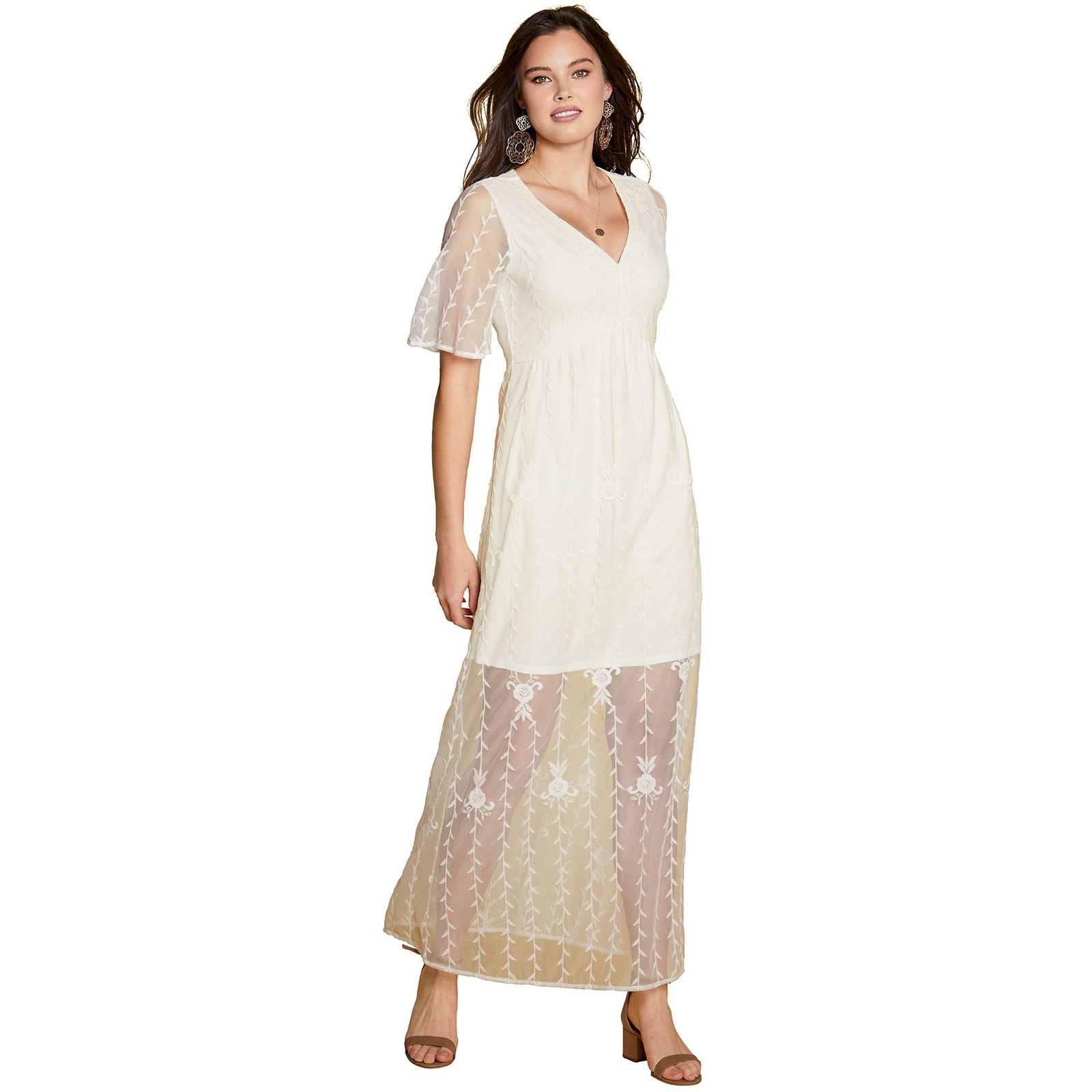 K. Jordan Boho Lace Maxi Dress White Dresses M