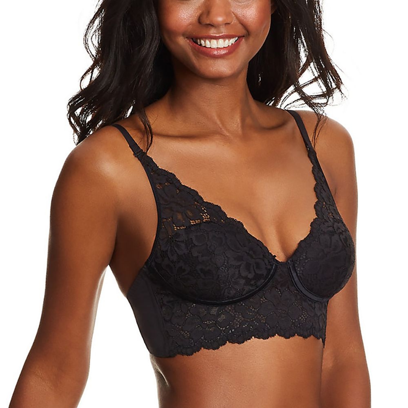 Maidenform Pure Comfort Lightly Lined Convertible Lace Bralette Black Bras 36-B