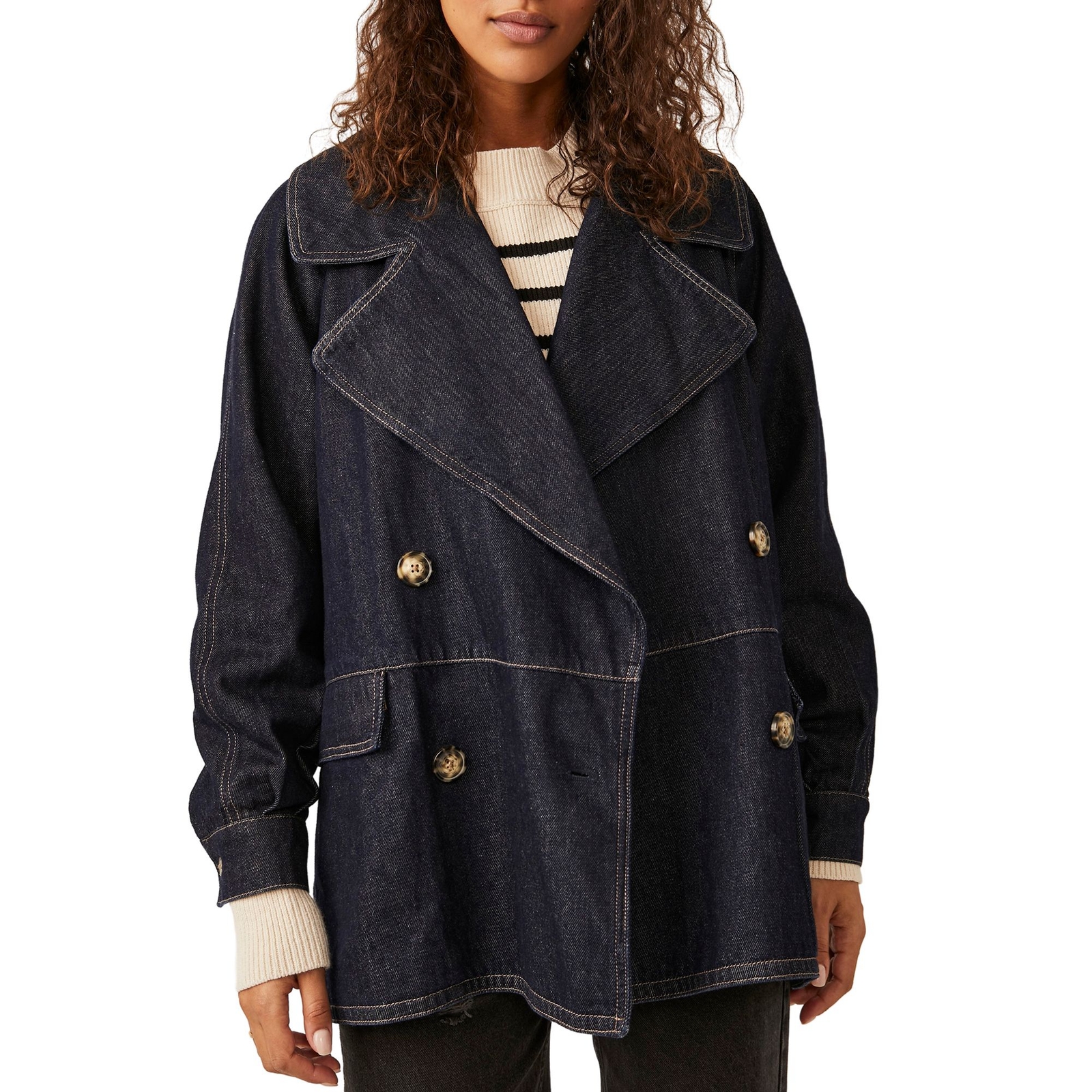 Free People Women's Denim Car Coat Blue Jackets XS