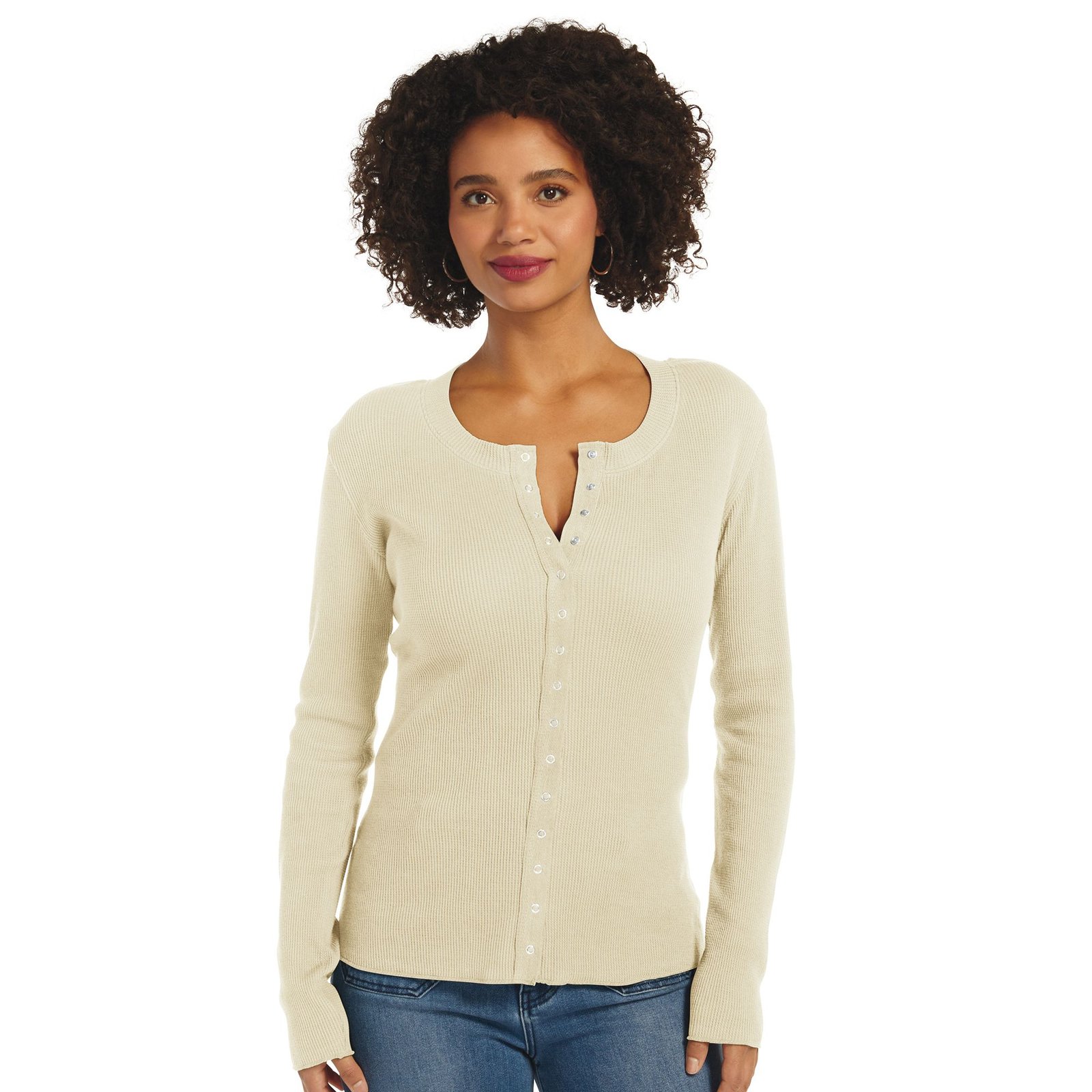 Masseys Snap-Front Cardigan Tan Knit Tops L
