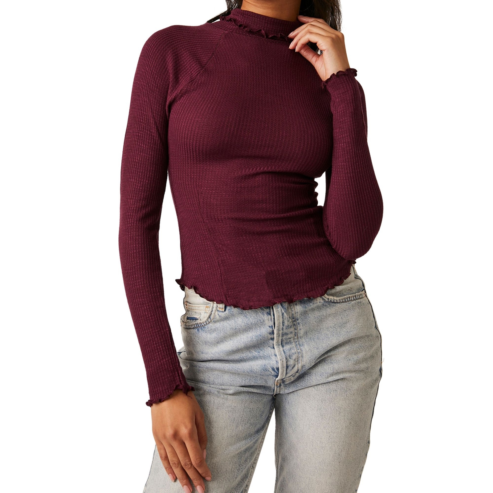 Free People Women's Make It Easy Thermal Burgundy Knit Tops XS