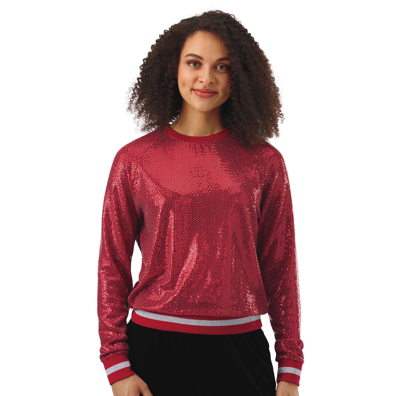 Masseys Sequin Crew Neck Top Pink Knit Tops L