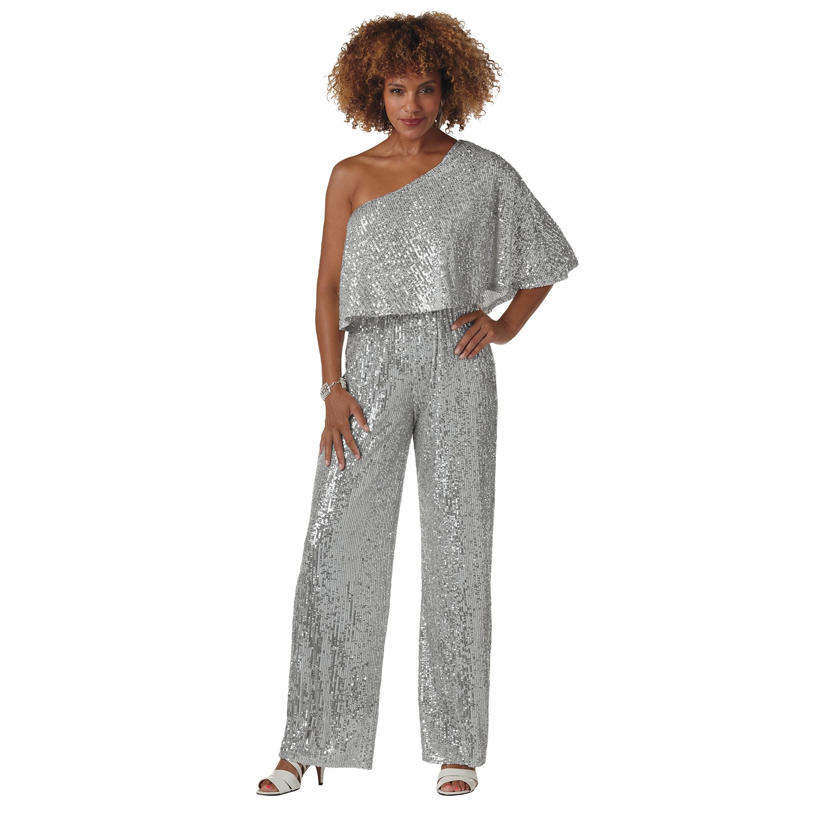 K. Jordan Sequin Jumpsuit Silver Metallic Pants 3X-Regular