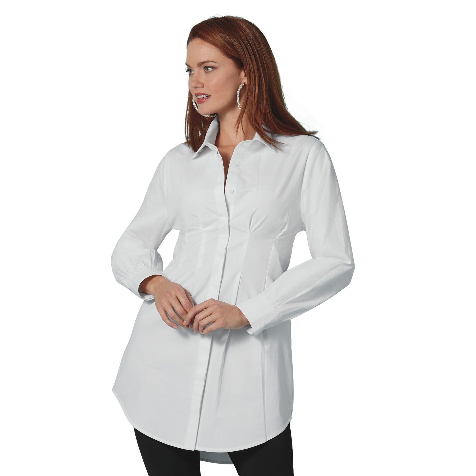 K. Jordan Tunic Button-Front Shirt White Shirts M
