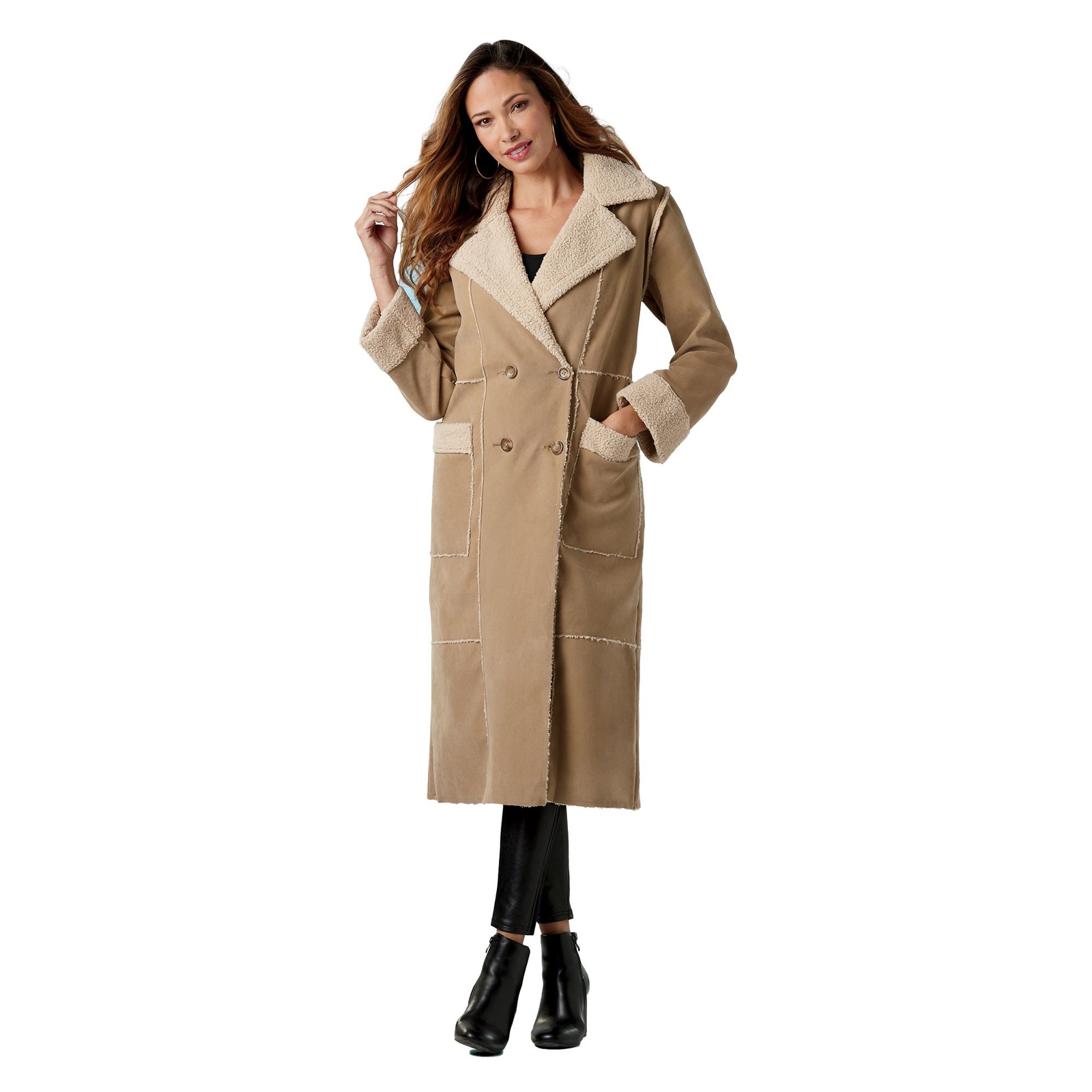 Masseys Faux Suede Shearling Coat Tan Coats L