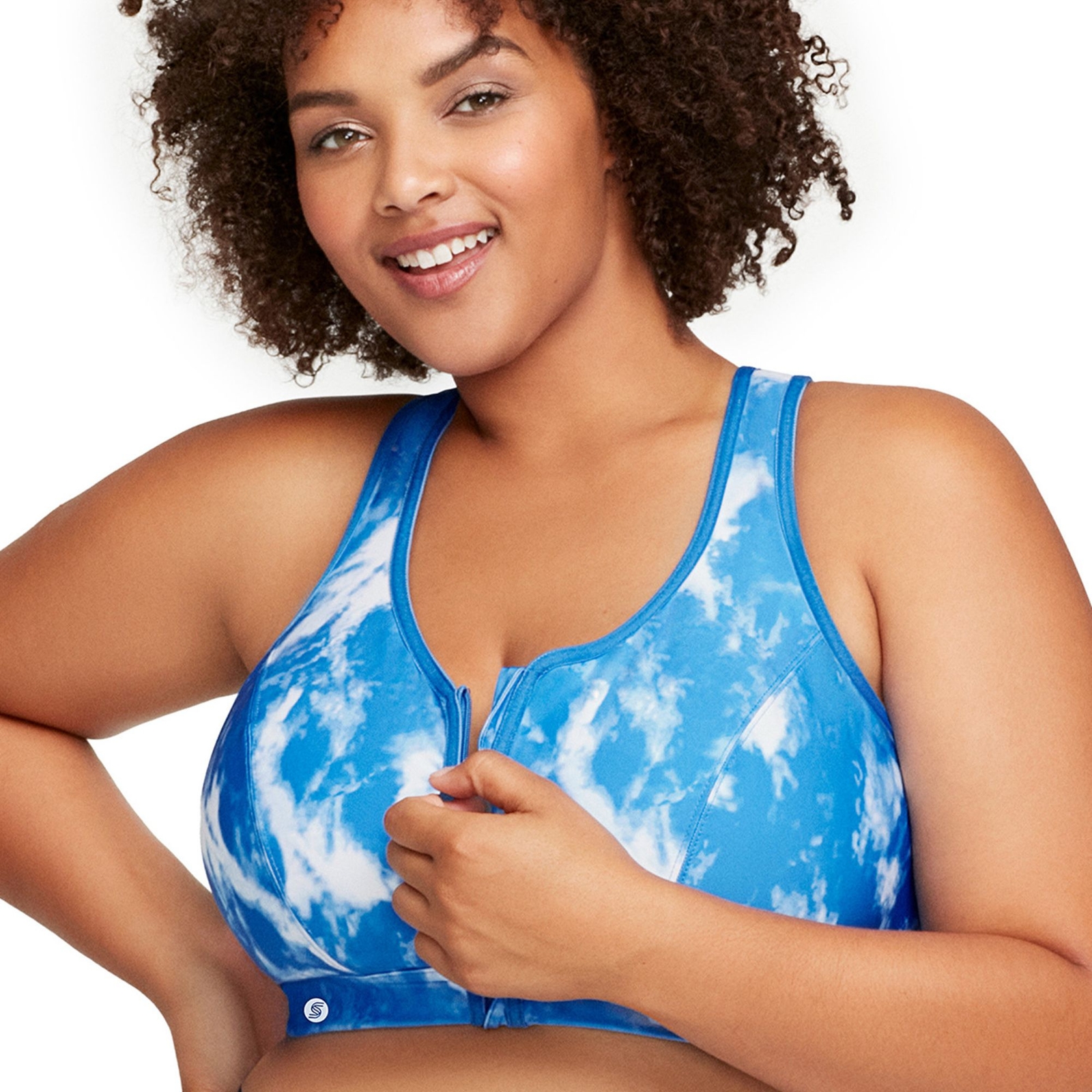 Glamorise Zip-Up Front-Close Sports Bra Blue Bras 44-B