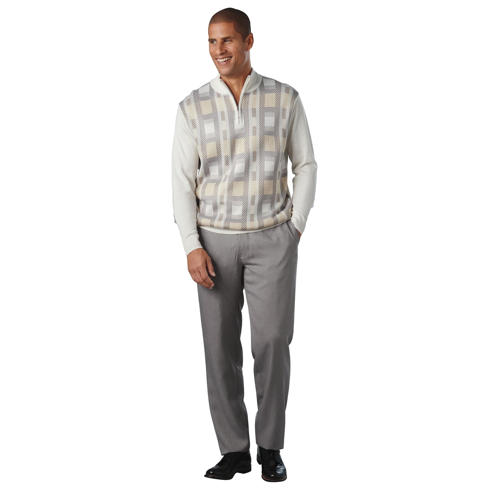 Stacy Adams Men's 1/4 Zip Graphic Grid Sweater Set Grey Sets XL