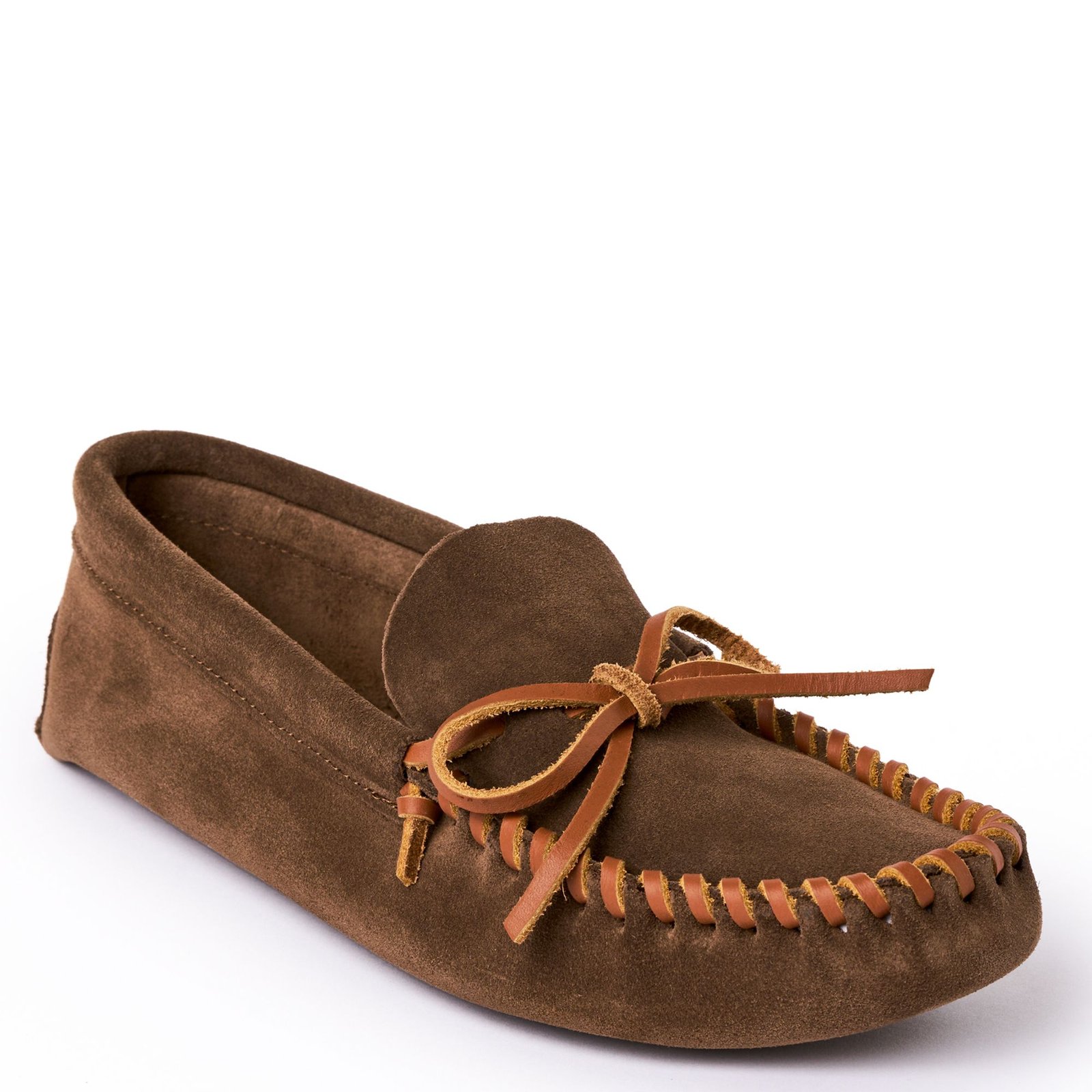 Minnetonka Leather Laced Softsole Men's Brown Slipper 6 M