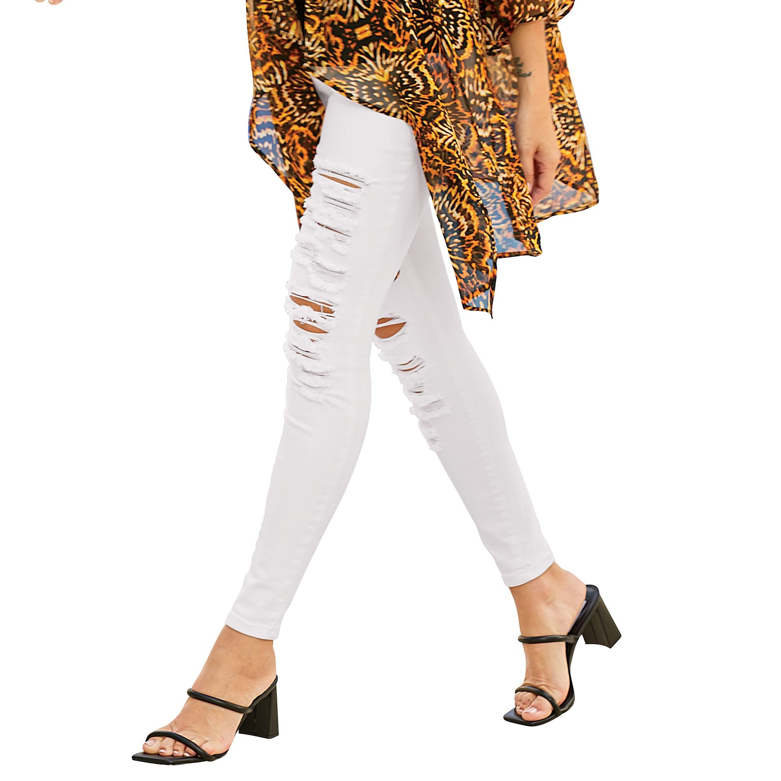 Masseys Destructed Jegging White Pants 8-Regular