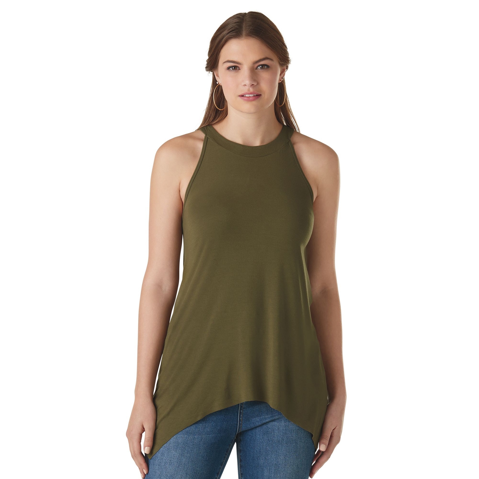 K. Jordan Sharkbite High-Neck Tank Green Knit Tops L