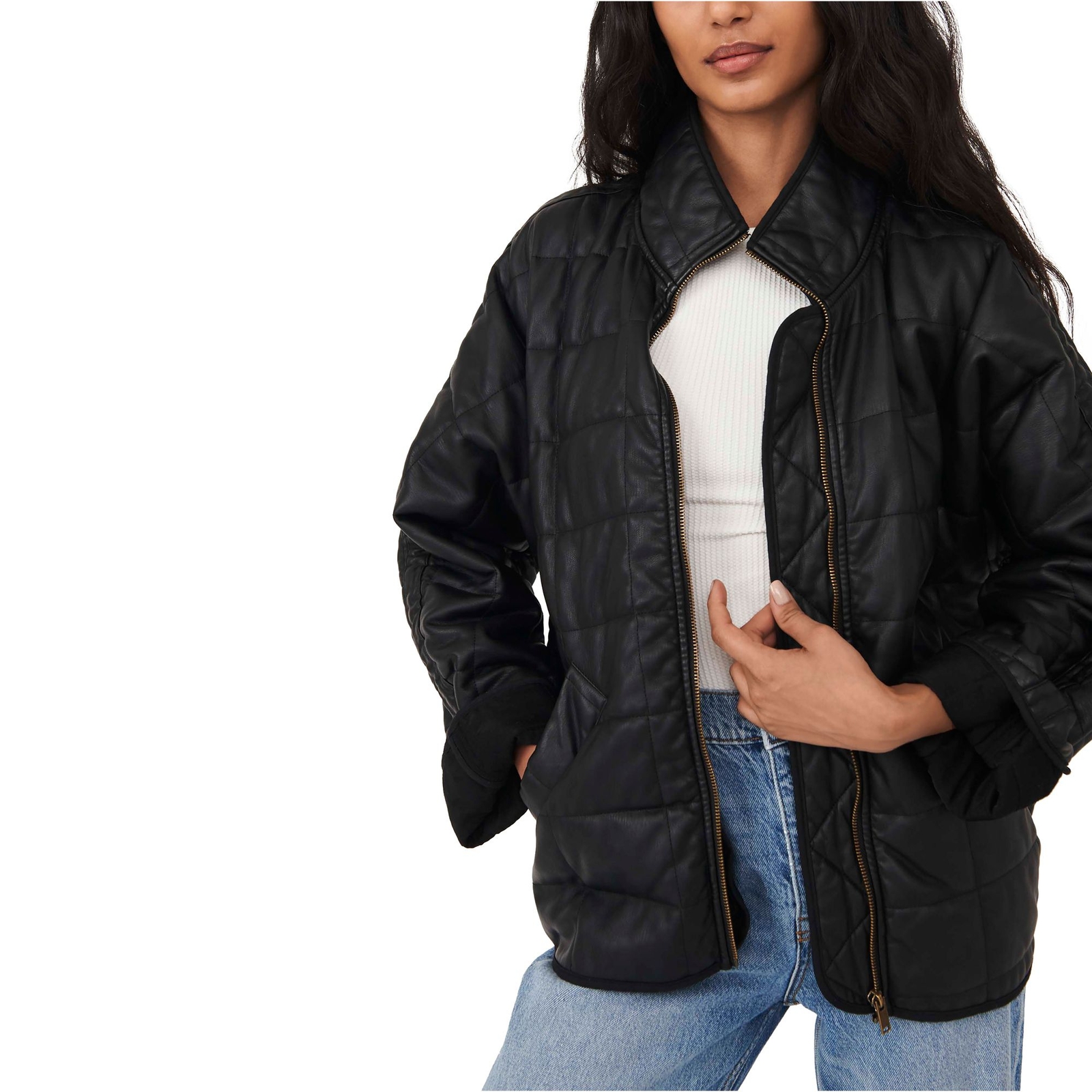 Free People Women's Dolman Quilted Vegan Jacket Black Jackets M