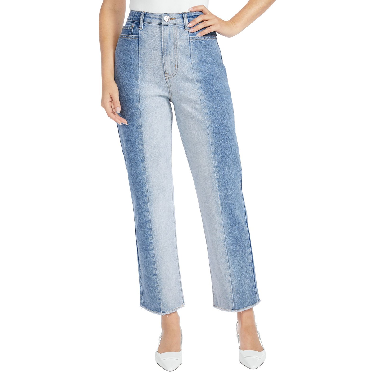 Masseys High-Rise Straight-Leg Two-Tone Jean Blue Pants