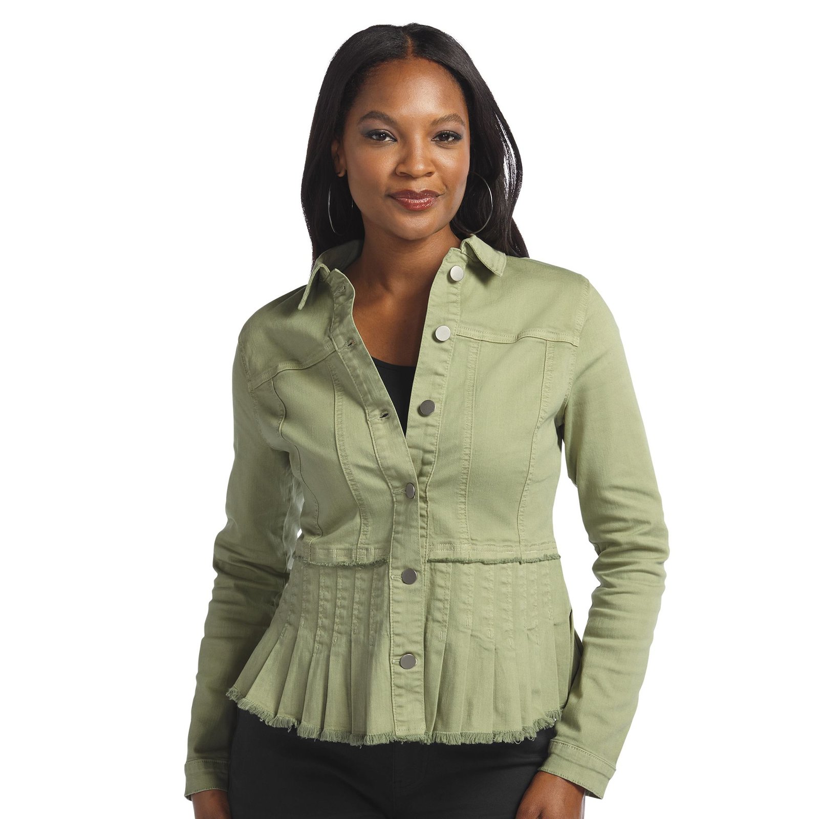 Masseys Pleated Hem Denim Jacket Green Jackets