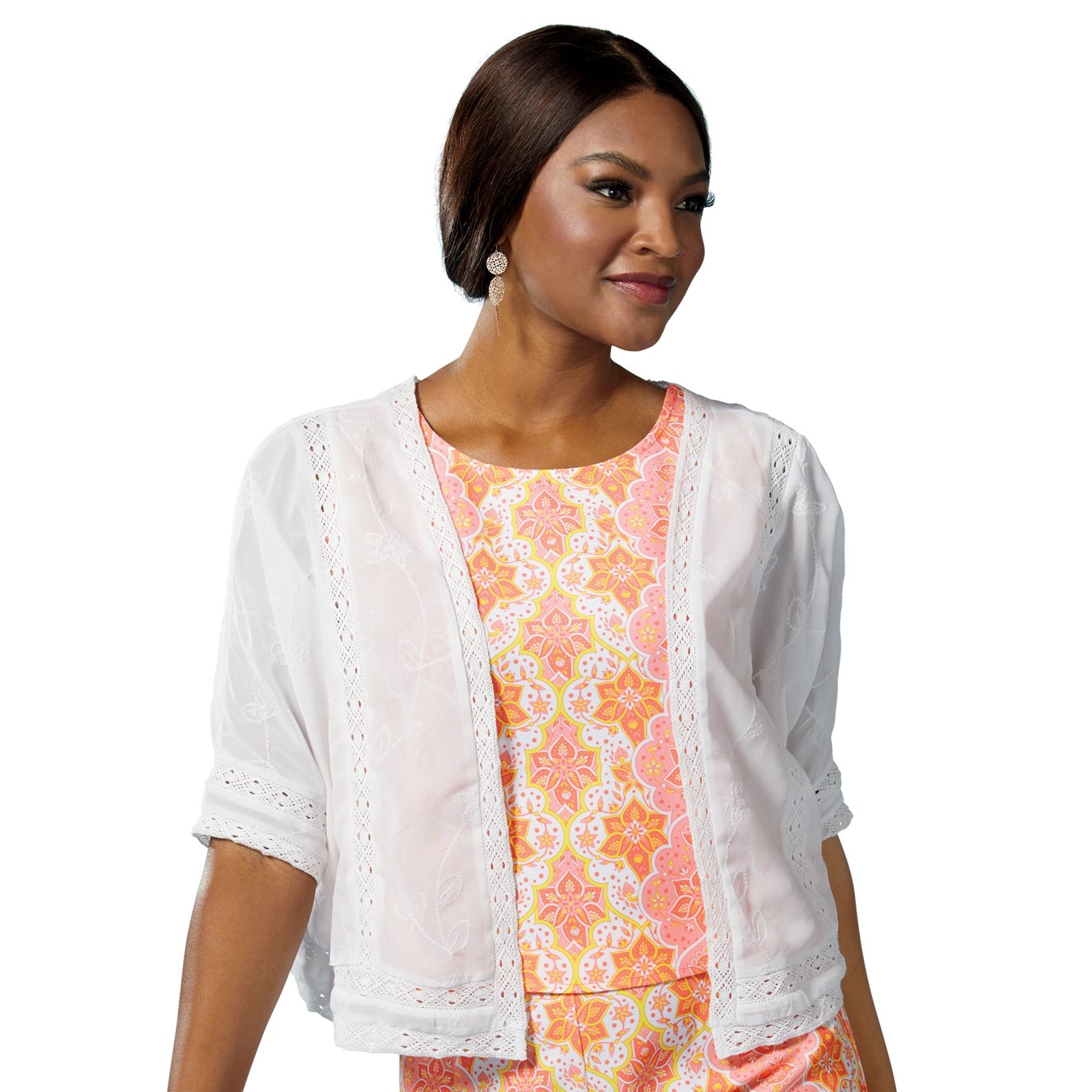 Masseys Lace Embroidered Kimono White Jackets 3X